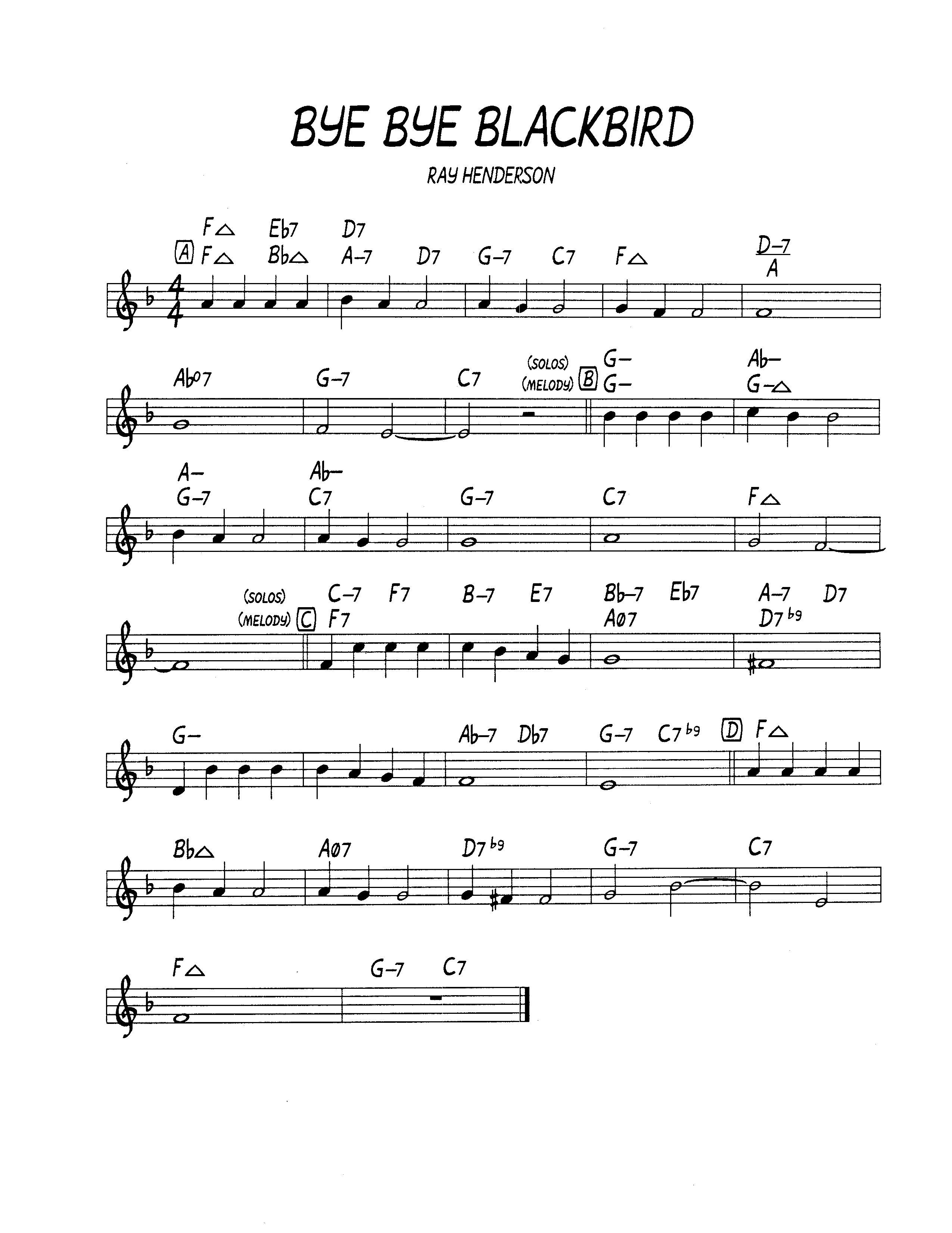 Ноты джазового стандарта: Bye bye blackbird (Ray Henderson)