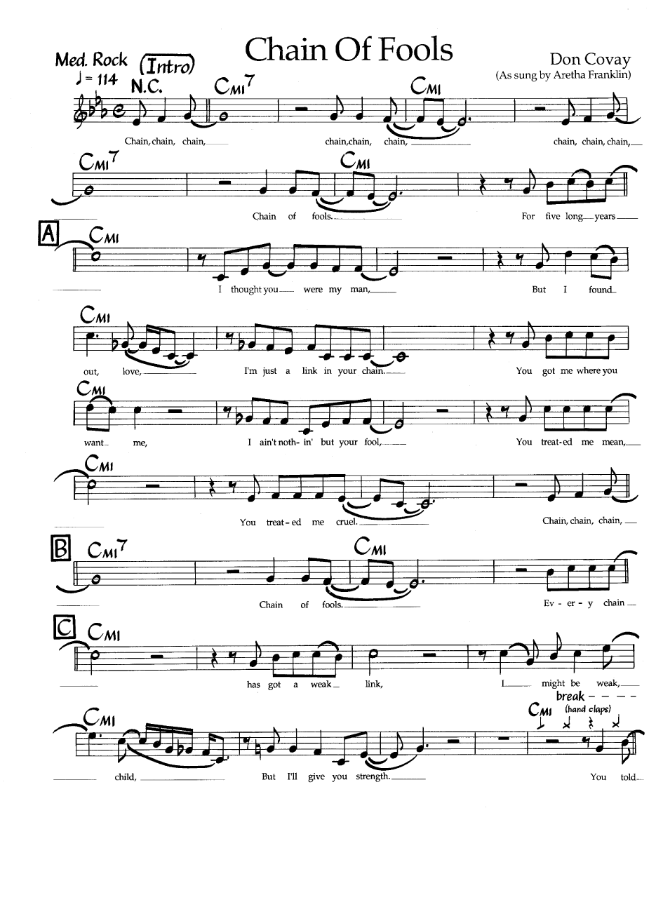 Ноты джазового стандарта: Chain of fools (Don Covay)