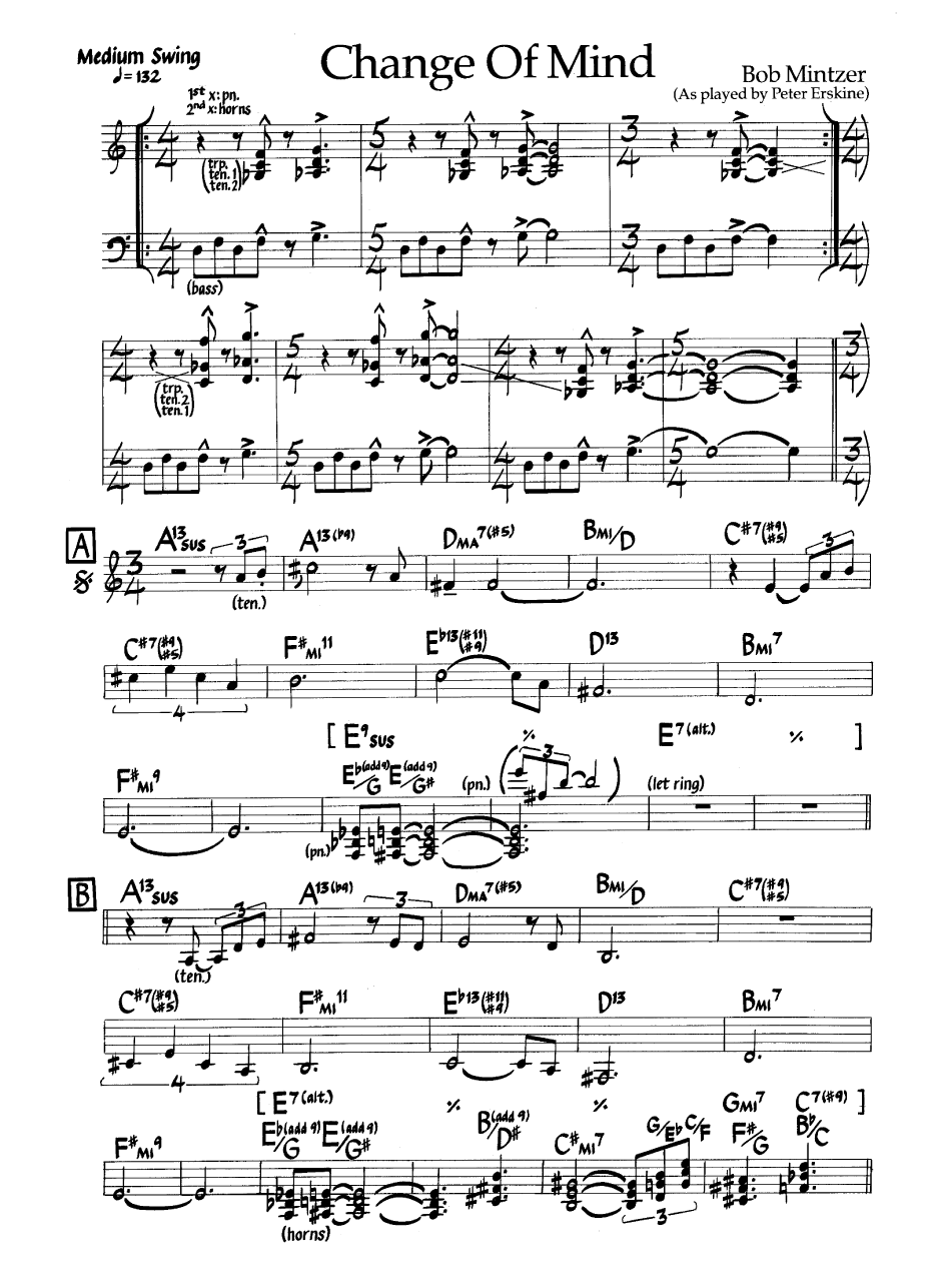 Ноты джазового стандарта: Change of mind (Bob Mintzer)