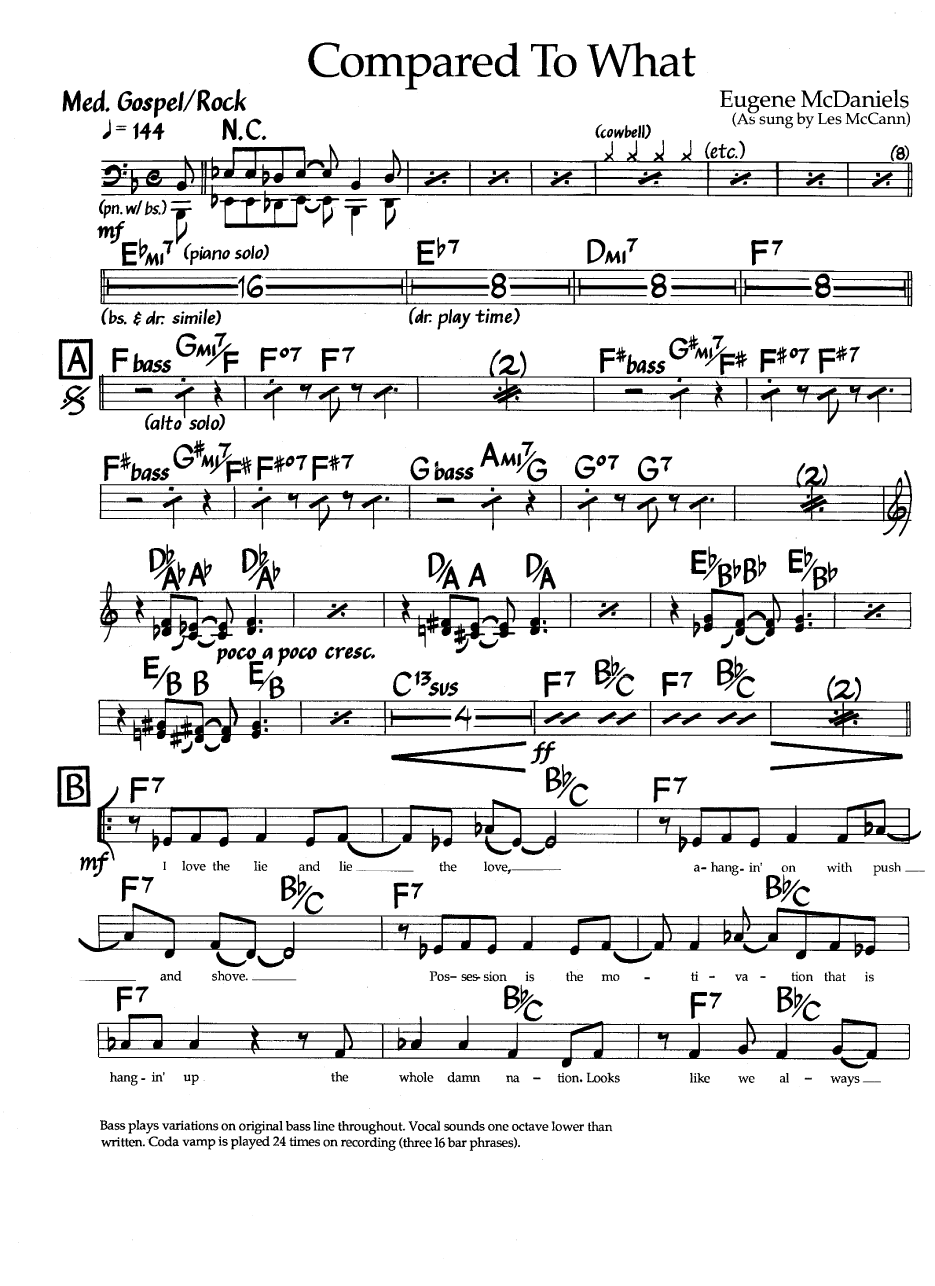 Ноты джазового стандарта: Compared to what (Eugene McDaniels)