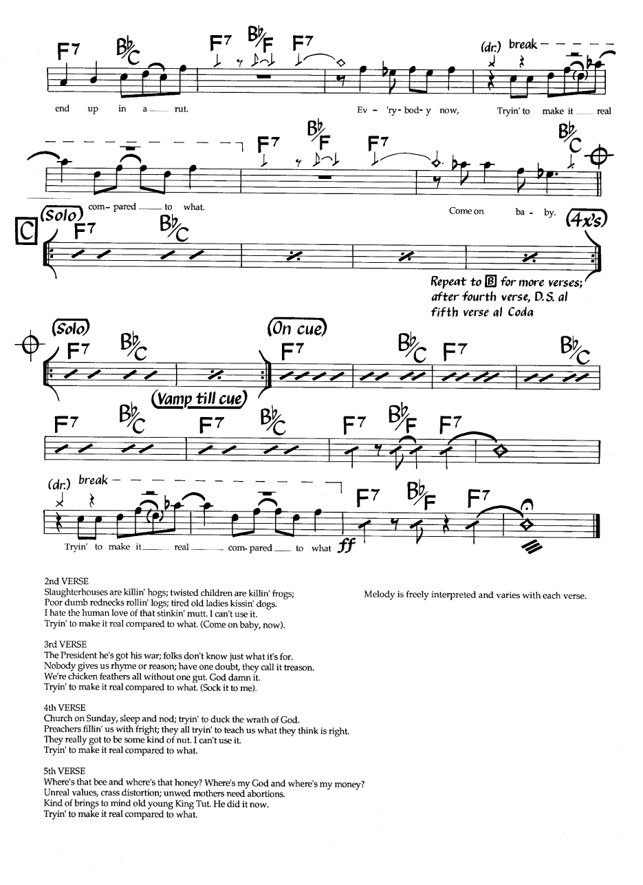 Ноты джазового стандарта: Compared to what (Eugene McDaniels)