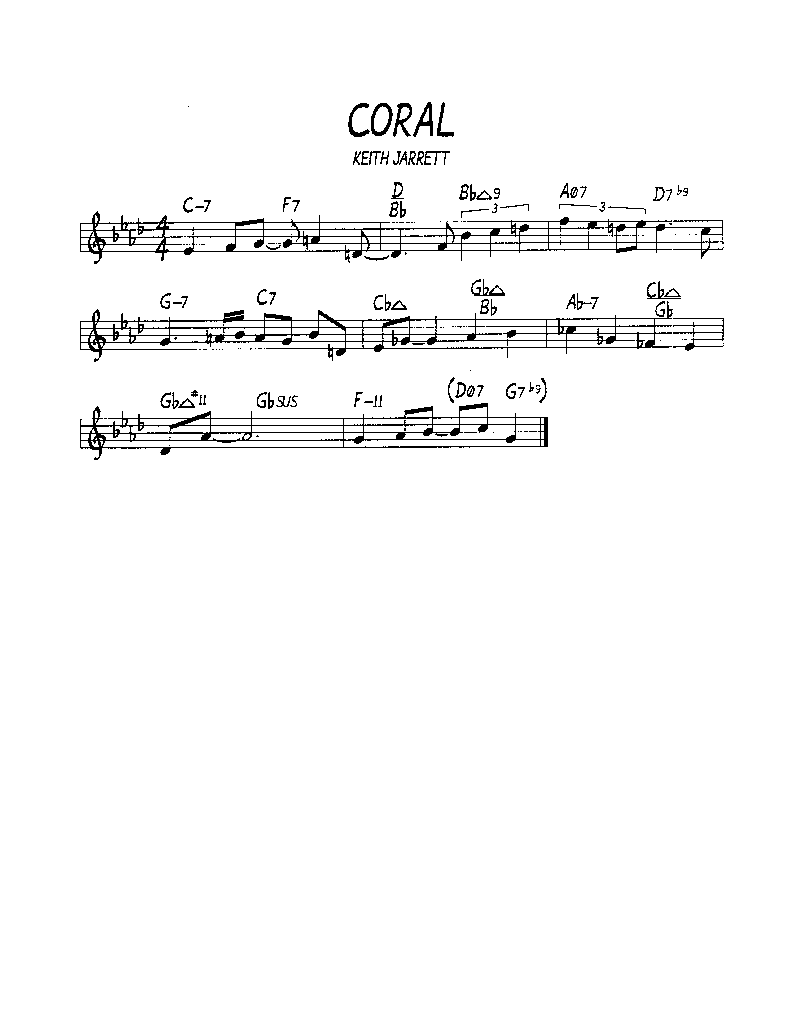 Ноты джазового стандарта: Coral (Keith Jarrett)