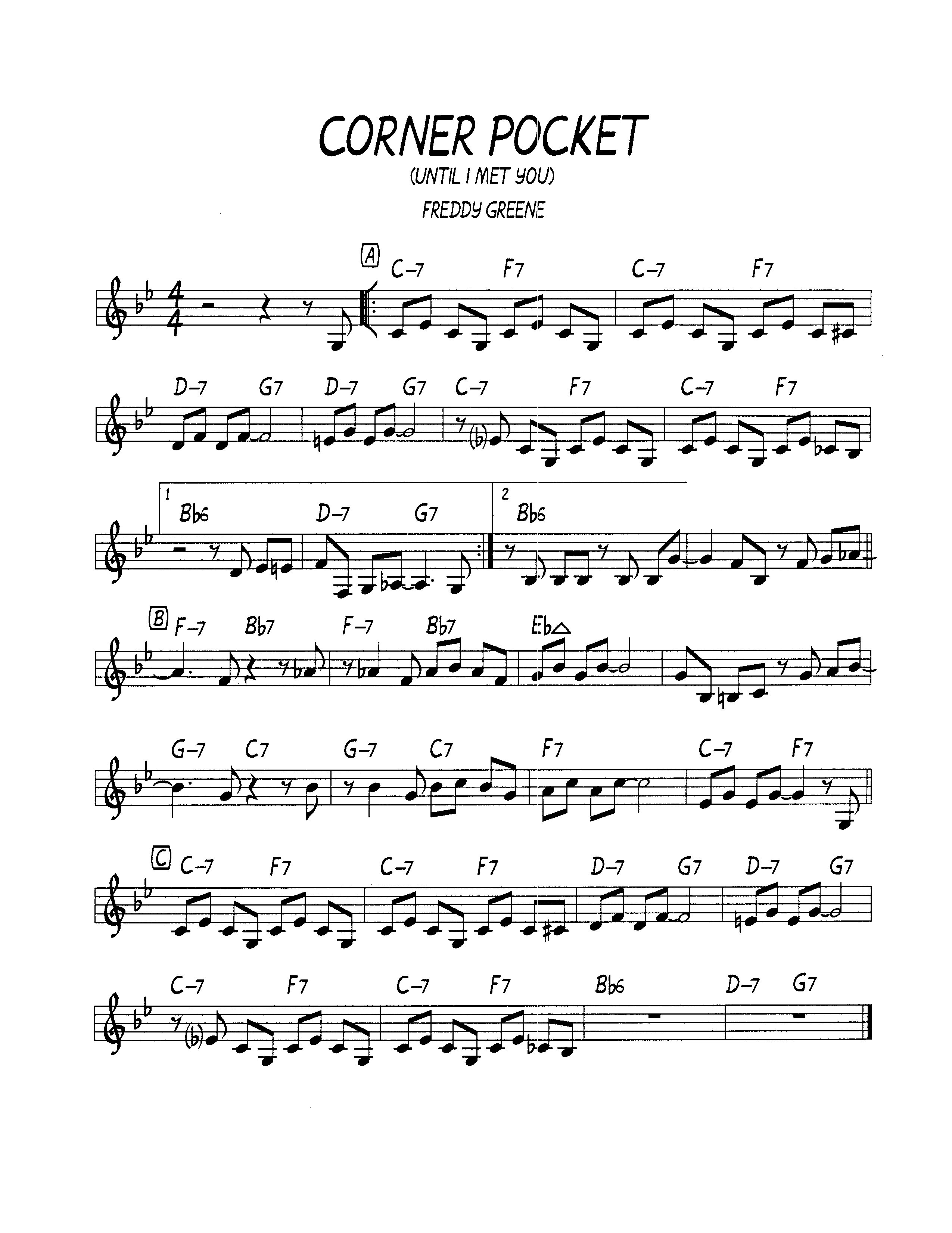 Ноты джазового стандарта: Corner pocket (Freddy Greene)