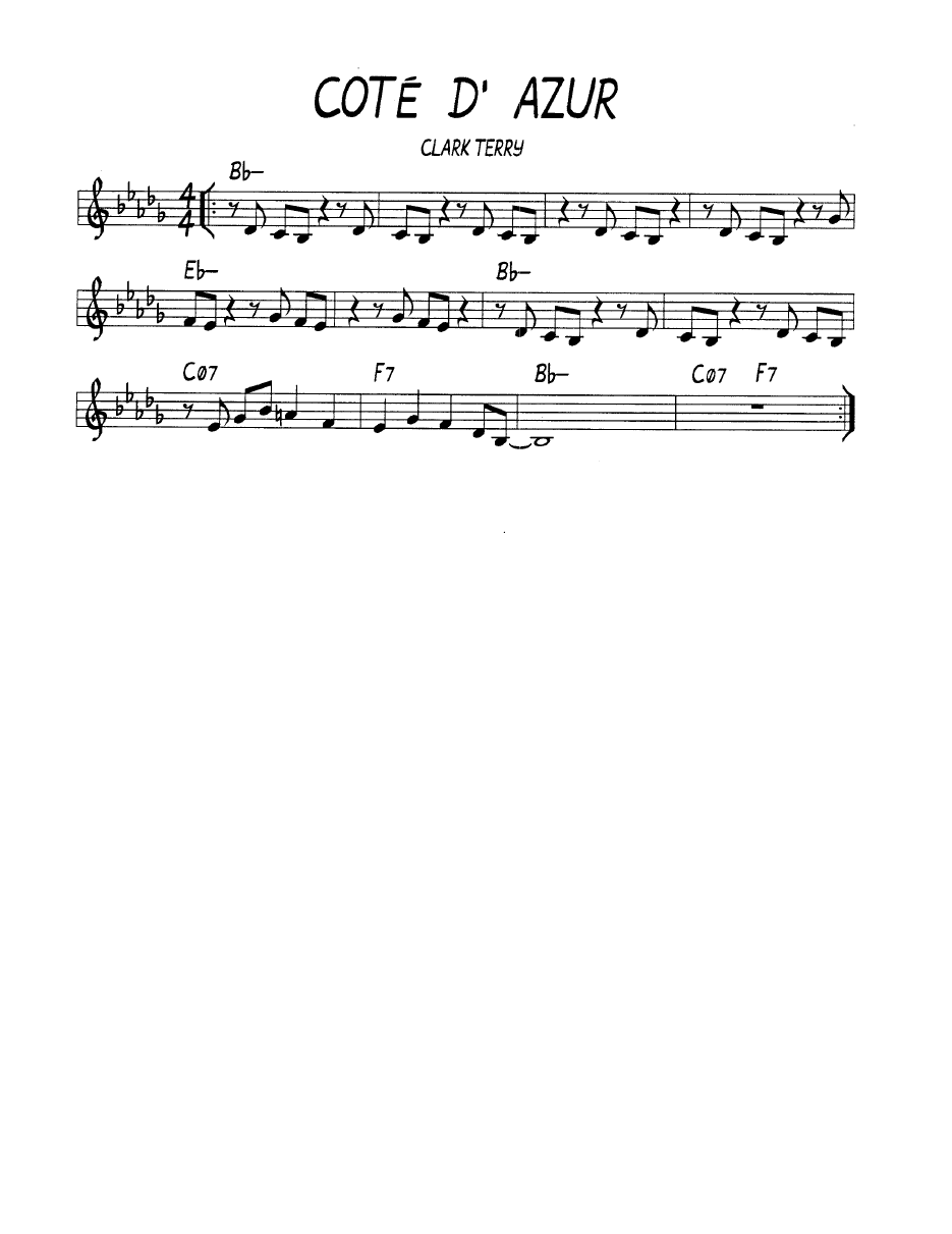 Ноты джазового стандарта: Cote d' azur (Clark Terry)