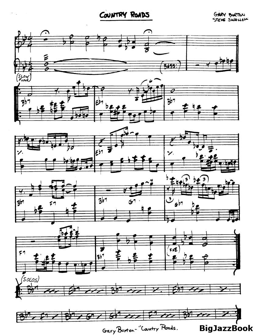 Ноты джазового стандарта: Country roads (Gary Burton/Steve Swallow)