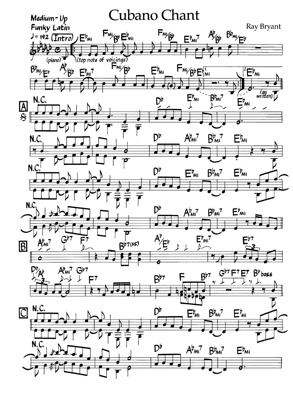 Ноты джазового стандарта: Cubano chant (Ray Bryant)