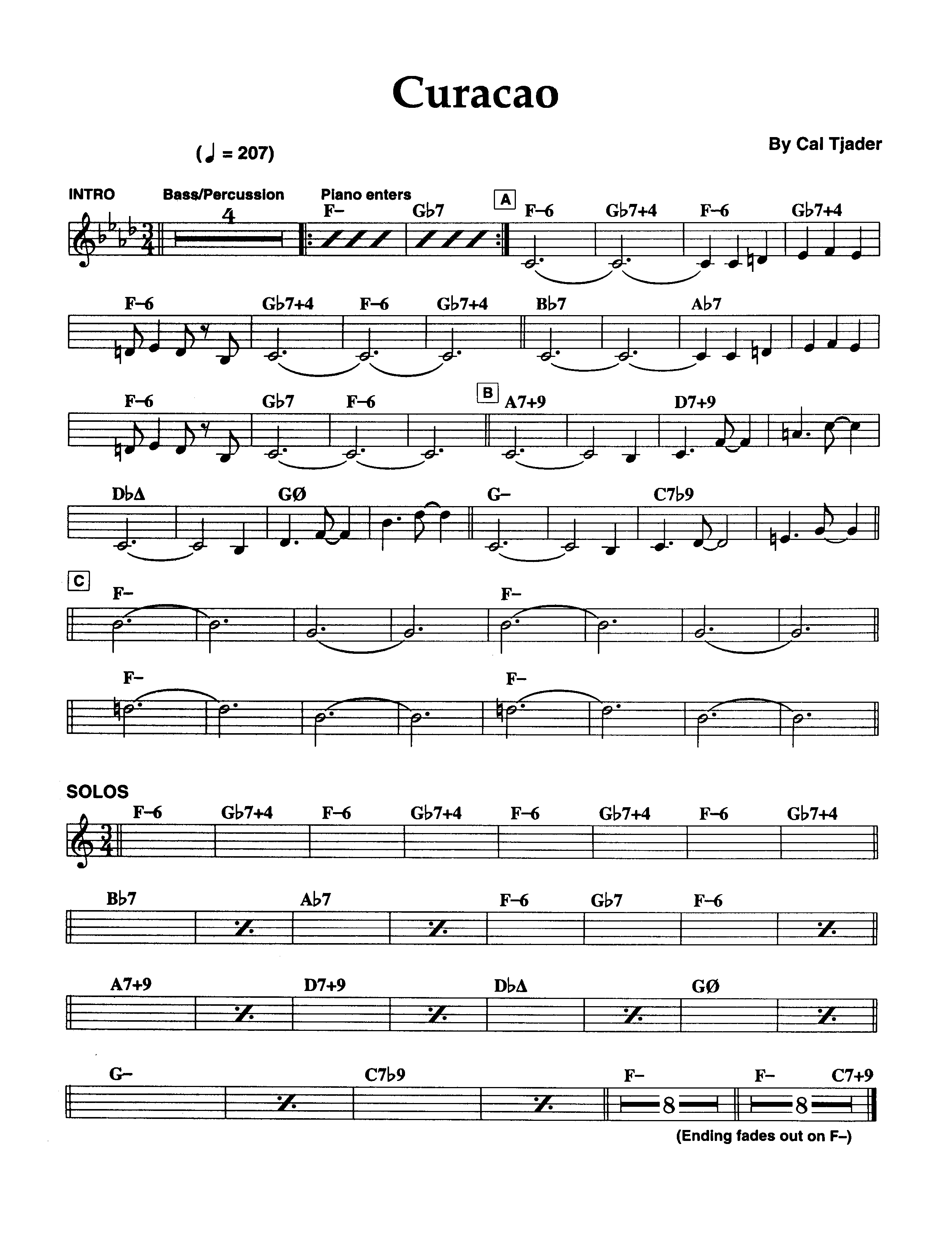 Ноты джазового стандарта: Curacao (Cal Tjader)