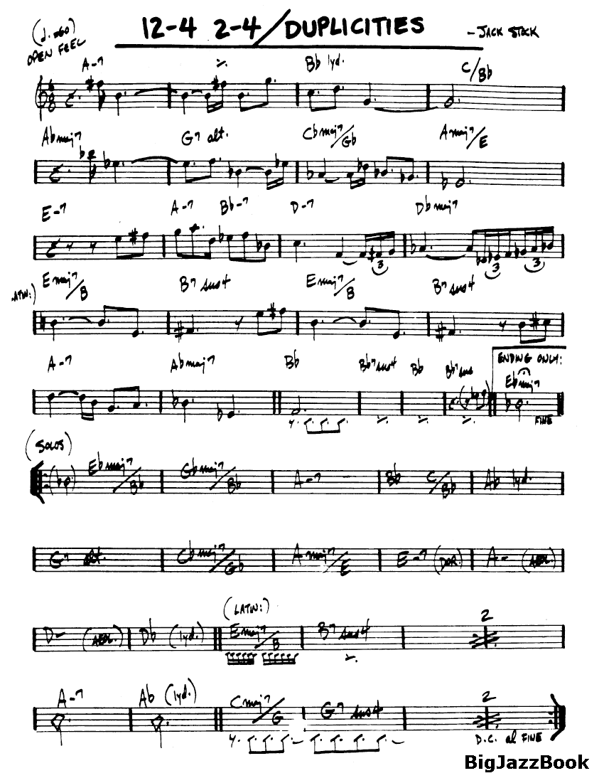 Ноты джазового стандарта: 12-4 2-4/Duplicities (Jack Stock)
