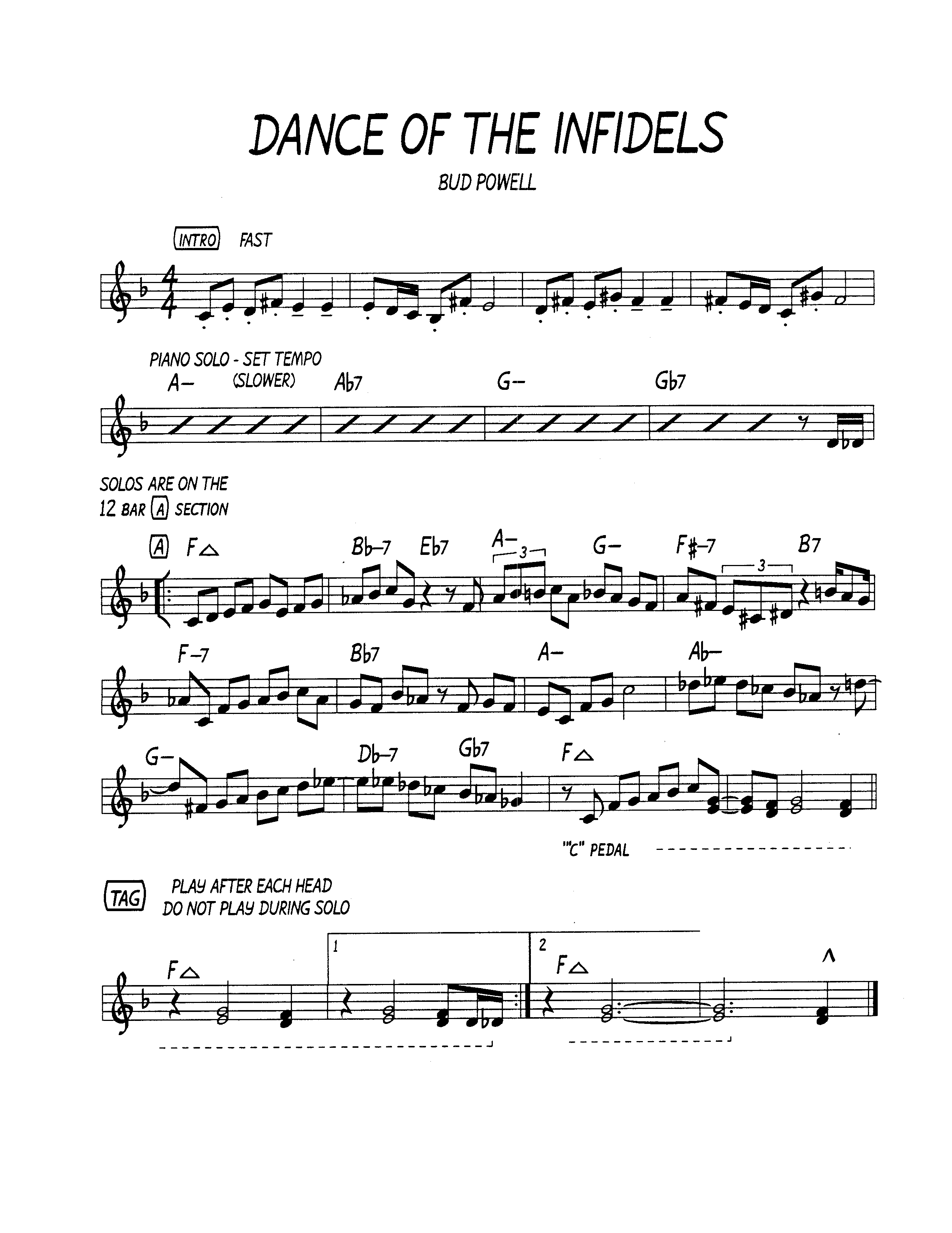 Ноты джазового стандарта: Dance of the infidels (Bud Powell)