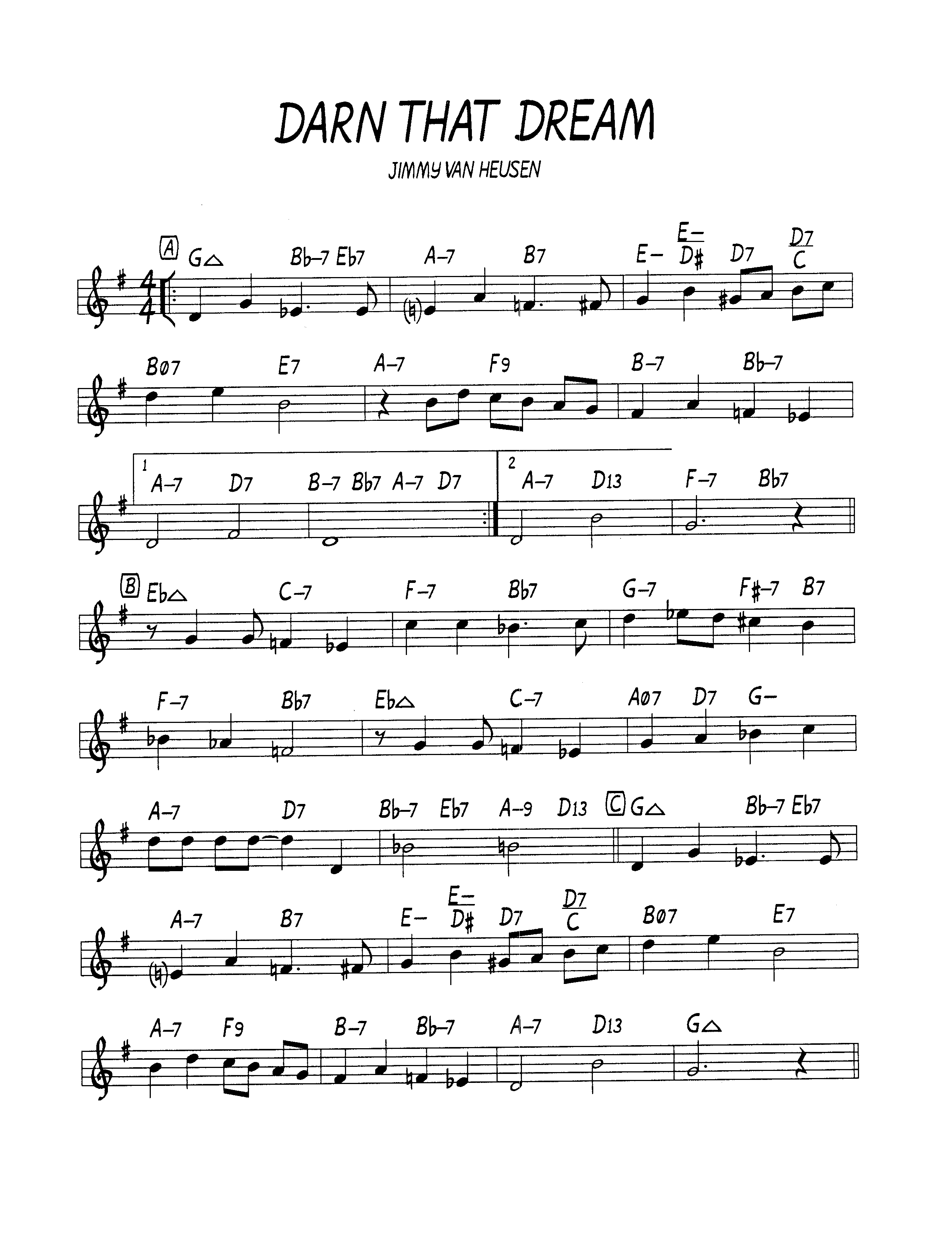 Ноты джазового стандарта: Darn that dream (Jimmi Van Heusen)
