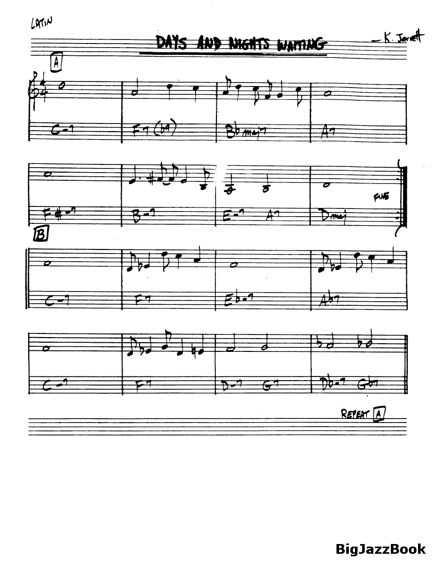 Ноты джазового стандарта: Days and nights waiting (K.Jarrett)
