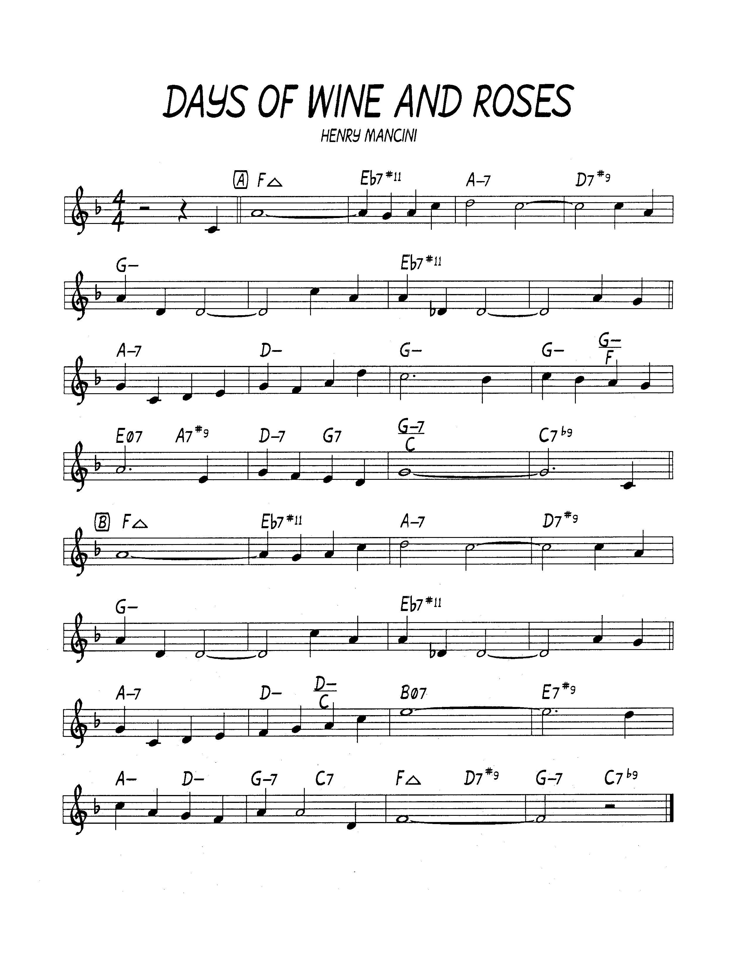 Ноты джазового стандарта: Days of wine and roses (Henry Mancini)