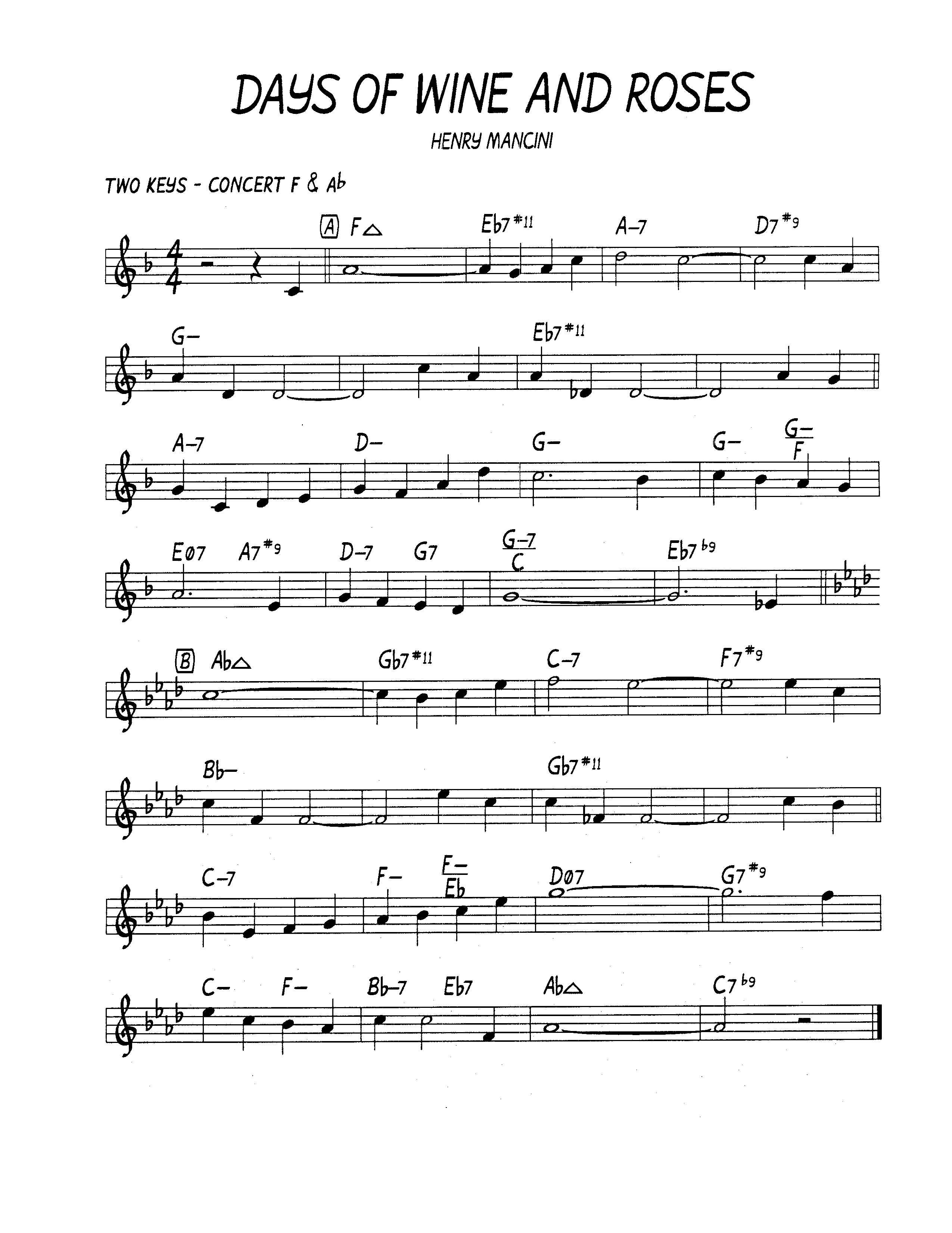Ноты джазового стандарта: Days of wine and roses (Henry Mancini)