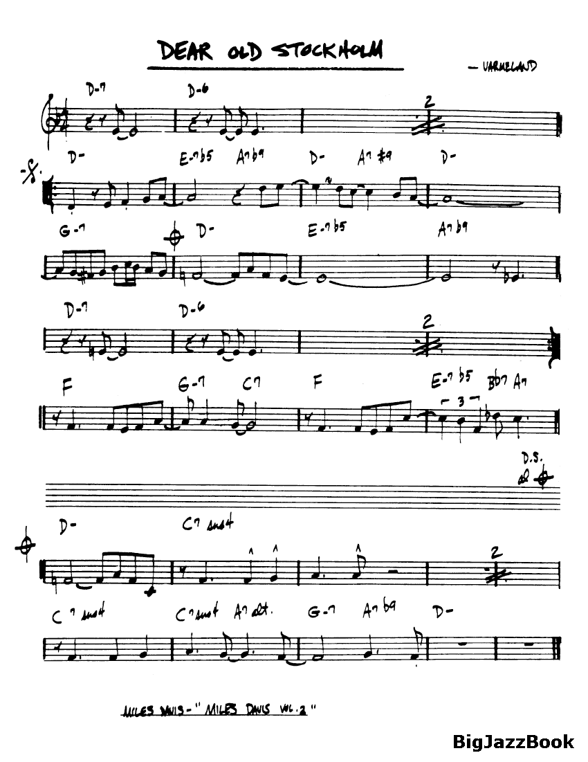 Ноты джазового стандарта: Dear old stockholm (Warmeland)