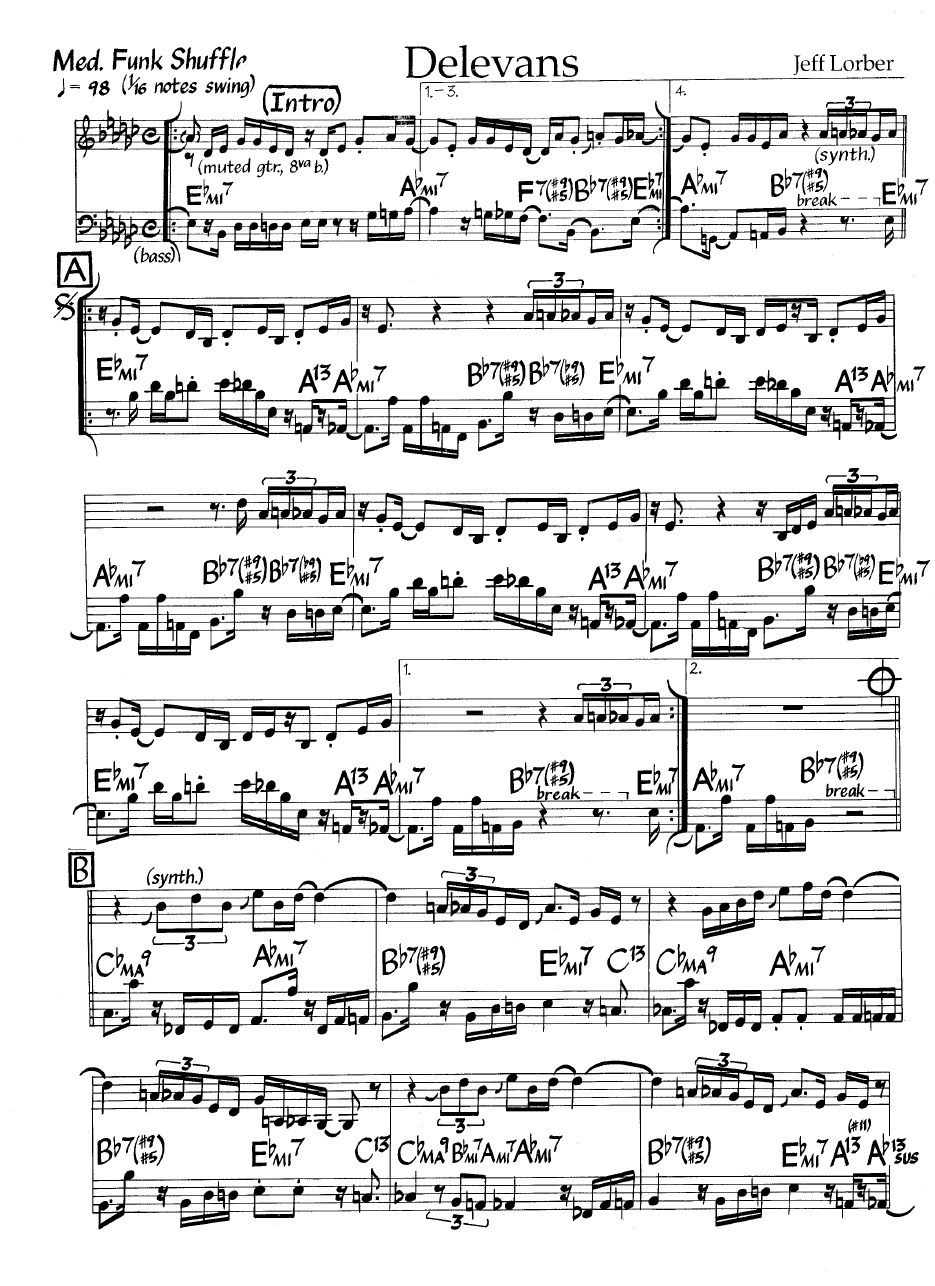 Ноты джазового стандарта: Delevans (Jeff Lorber)