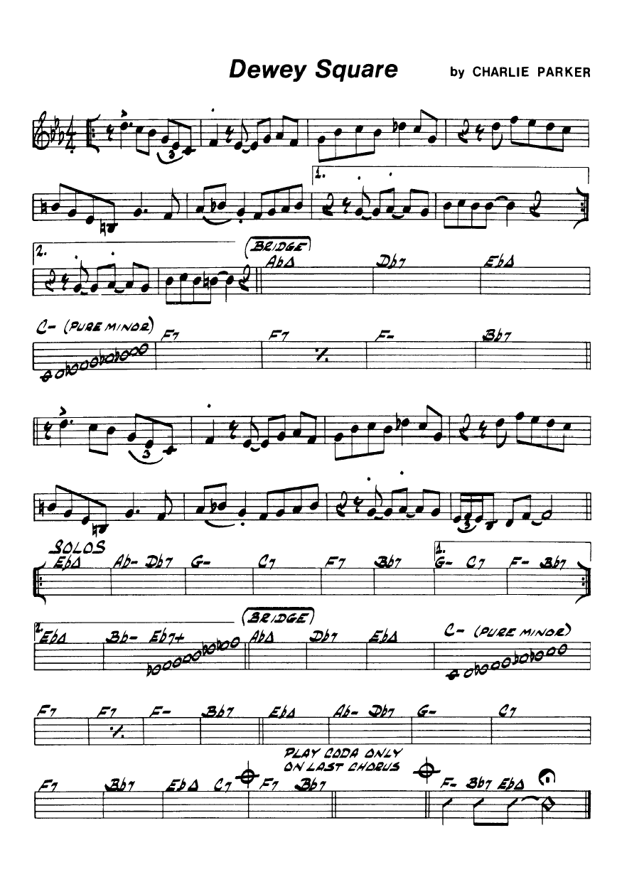 Ноты джазового стандарта: Dewey square (Charlie Parker)