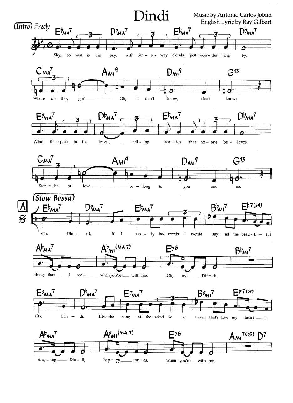 Ноты джазового стандарта: Dindi (Antonio Carlos Jobim/Ray Gilbert)