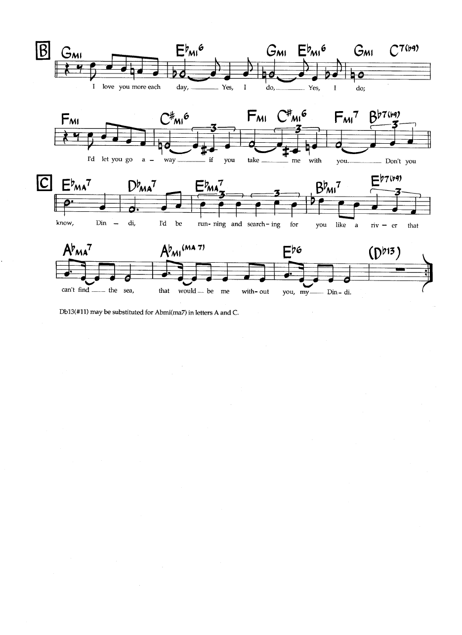 Ноты джазового стандарта: Dindi (Antonio Carlos Jobim/Ray Gilbert)