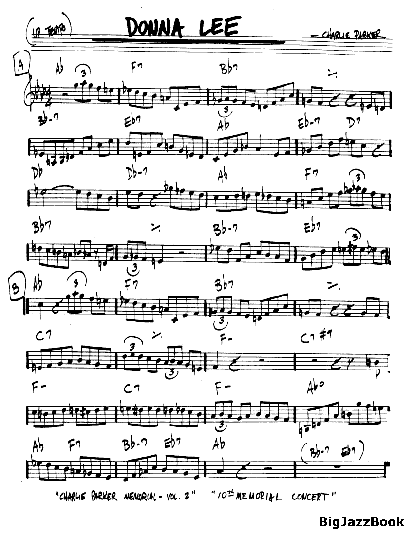 Ноты джазового стандарта: Donna lee (Charlie Parker)
