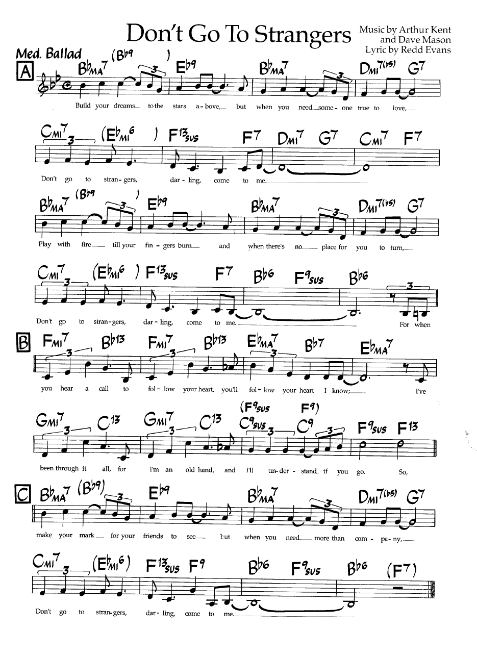 Ноты джазового стандарта: Don't go to strangers (Arthur Kent/Dave Mason/Redd Evans)