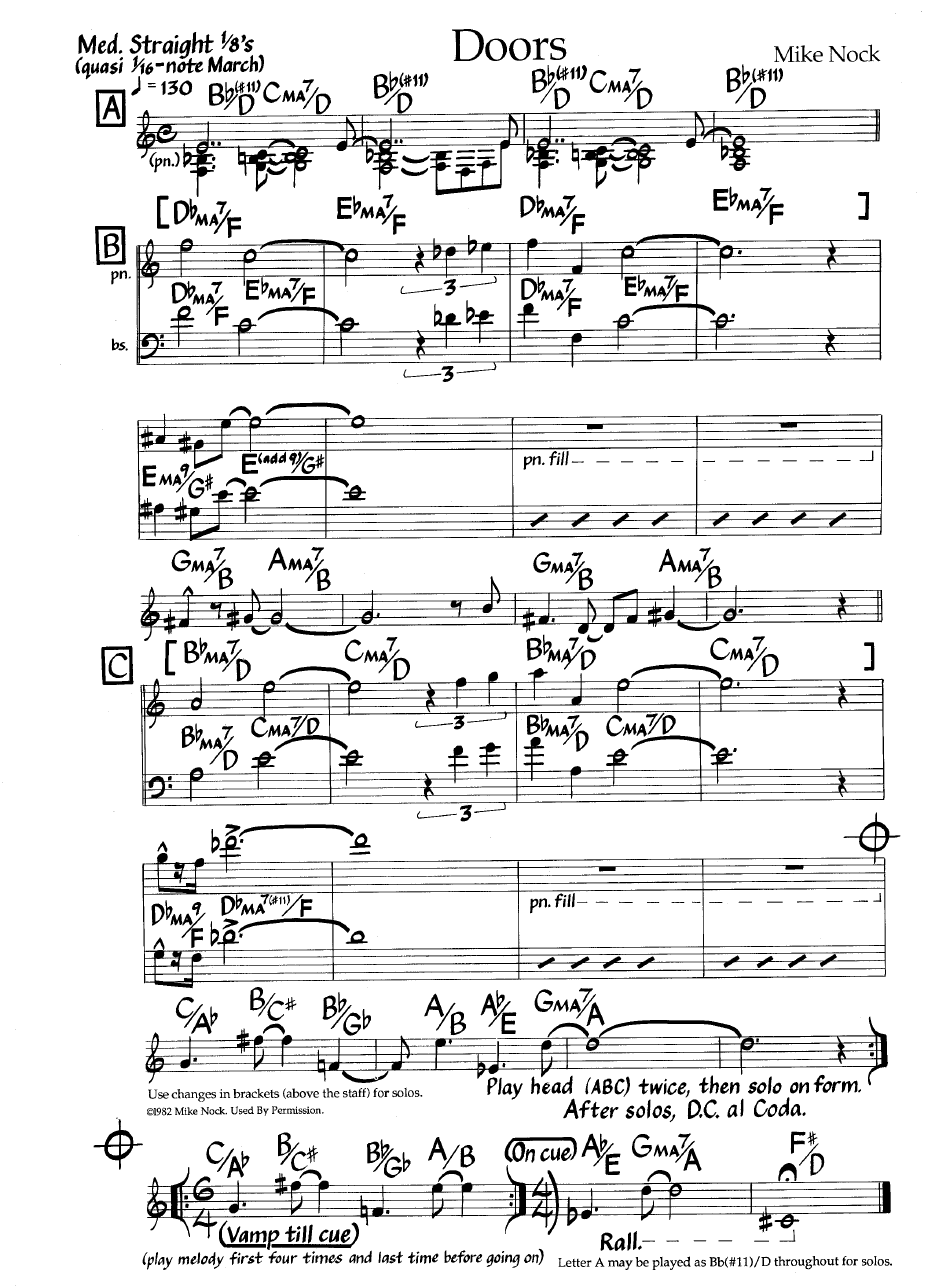 Ноты джазового стандарта: Doors (Mike Nock)