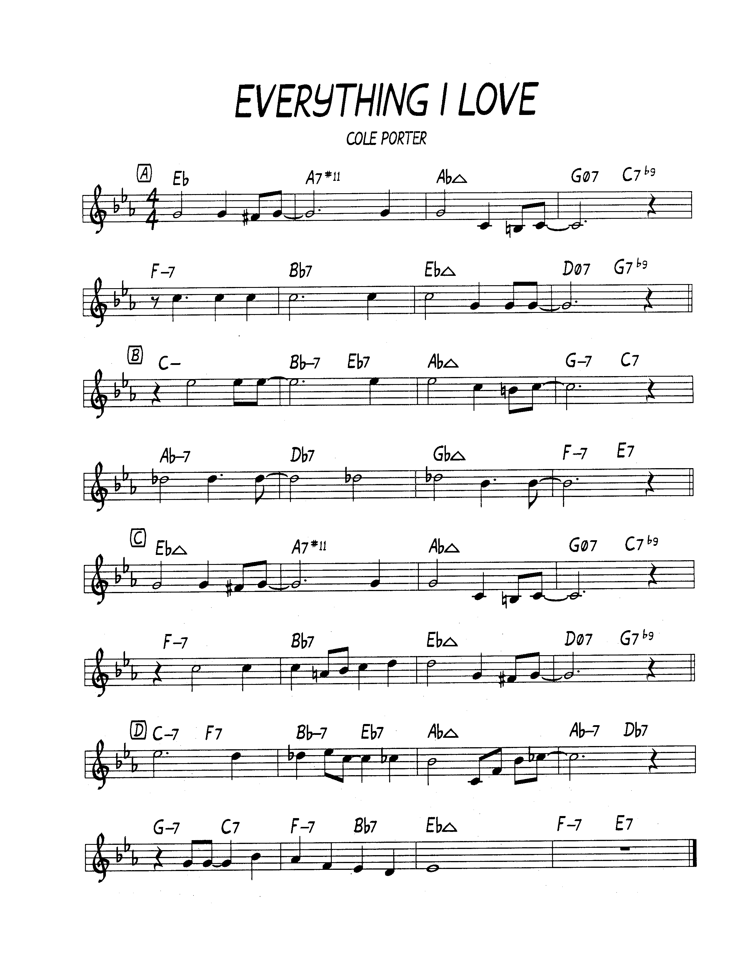 Ноты джазового стандарта: Everything i love (Cole Porter)