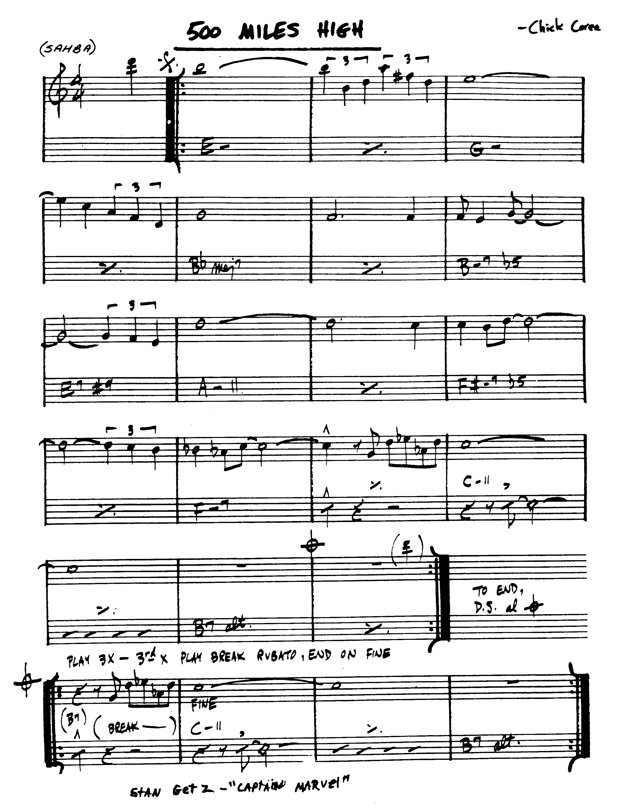 Ноты джазового стандарта: 500 miles high (Chick Corea)