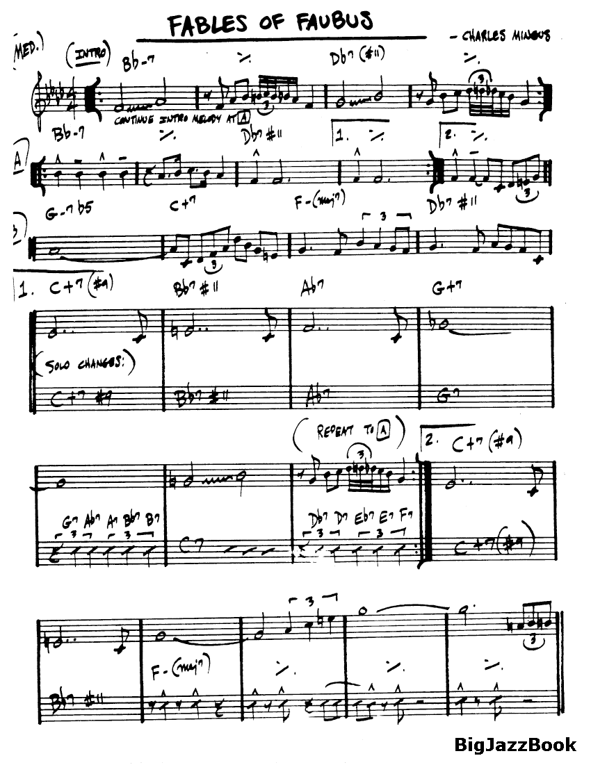 Ноты джазового стандарта: Fables of faubus (Charles Mingus)