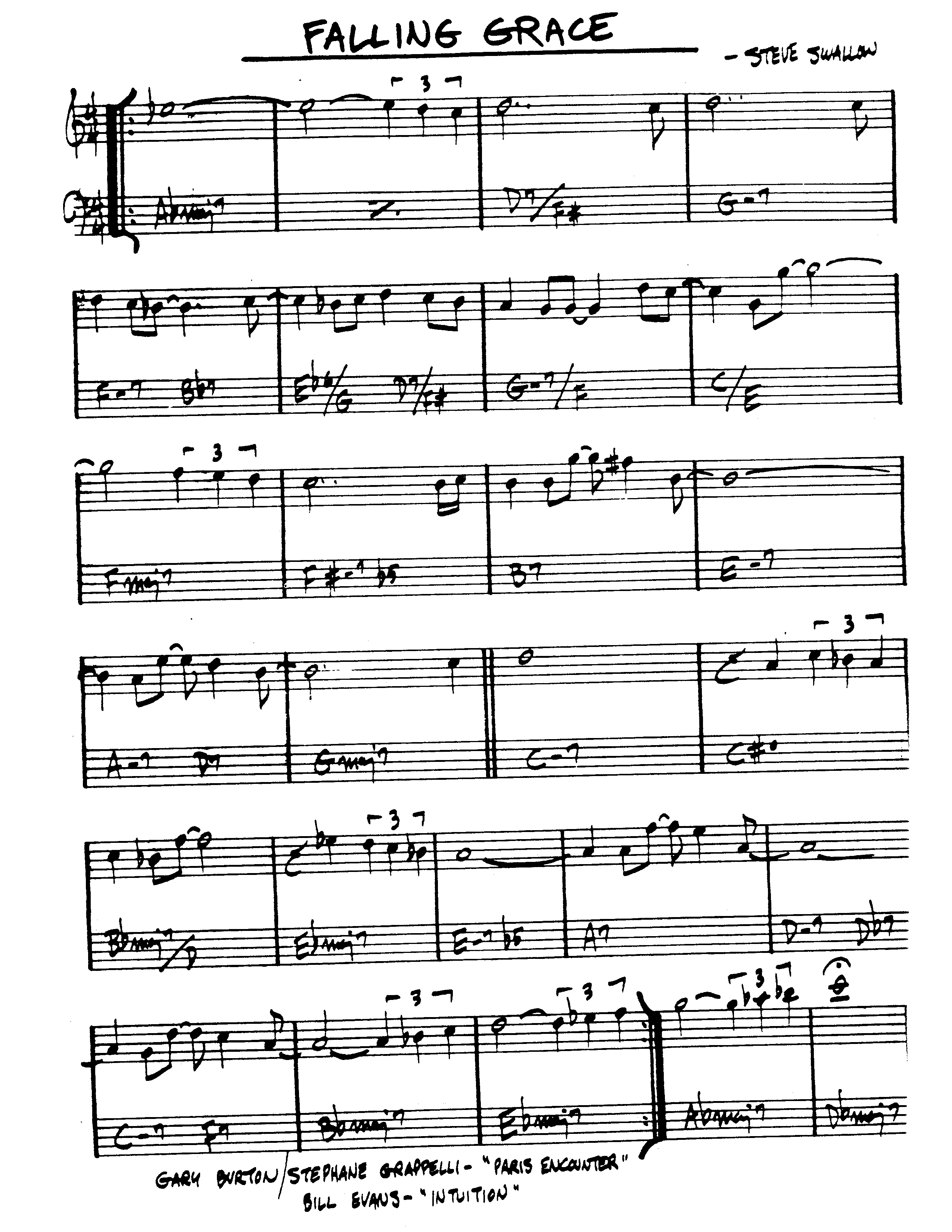 Ноты джазового стандарта: Falling grace (Steve Swallow)