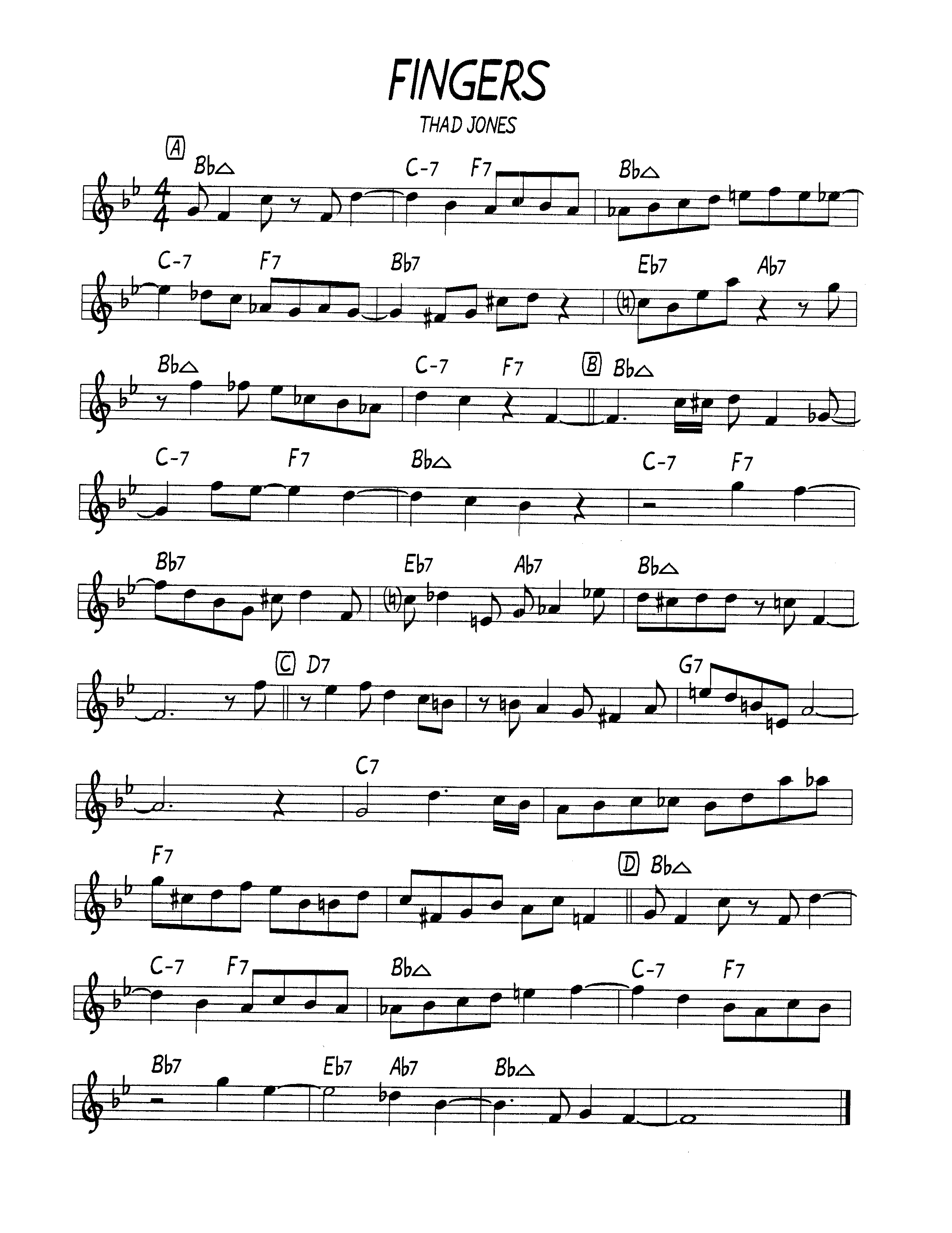 Ноты джазового стандарта: Fingers (Thad Jones)