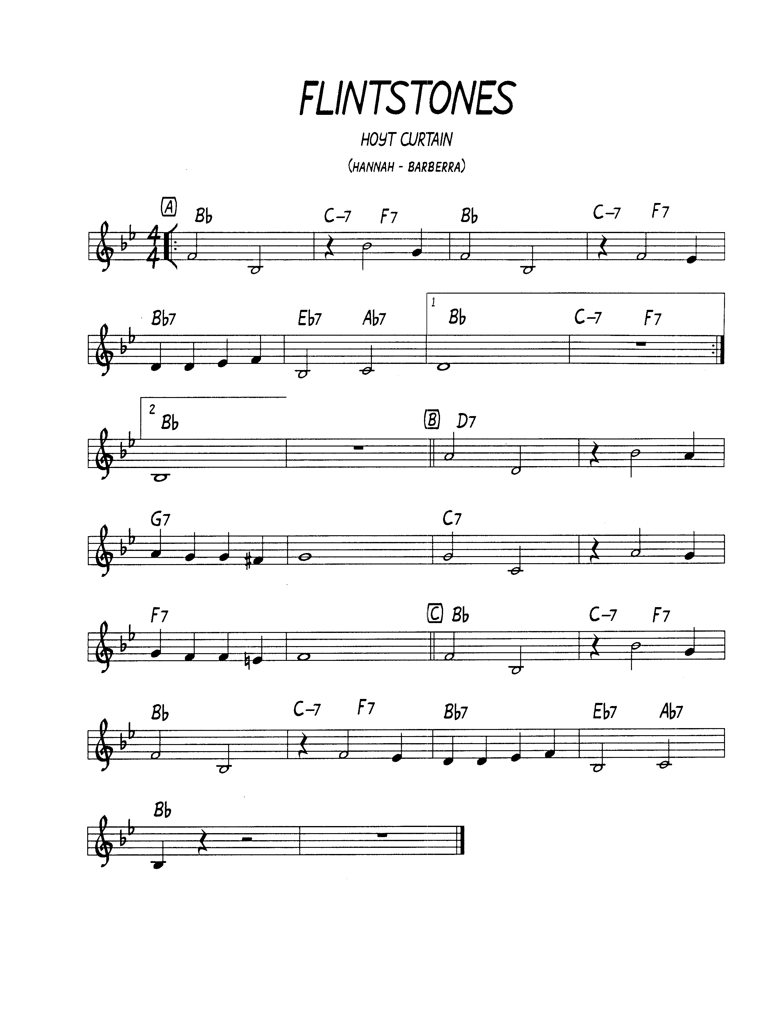 Ноты джазового стандарта: Flintstones (Hoyt Curtain)