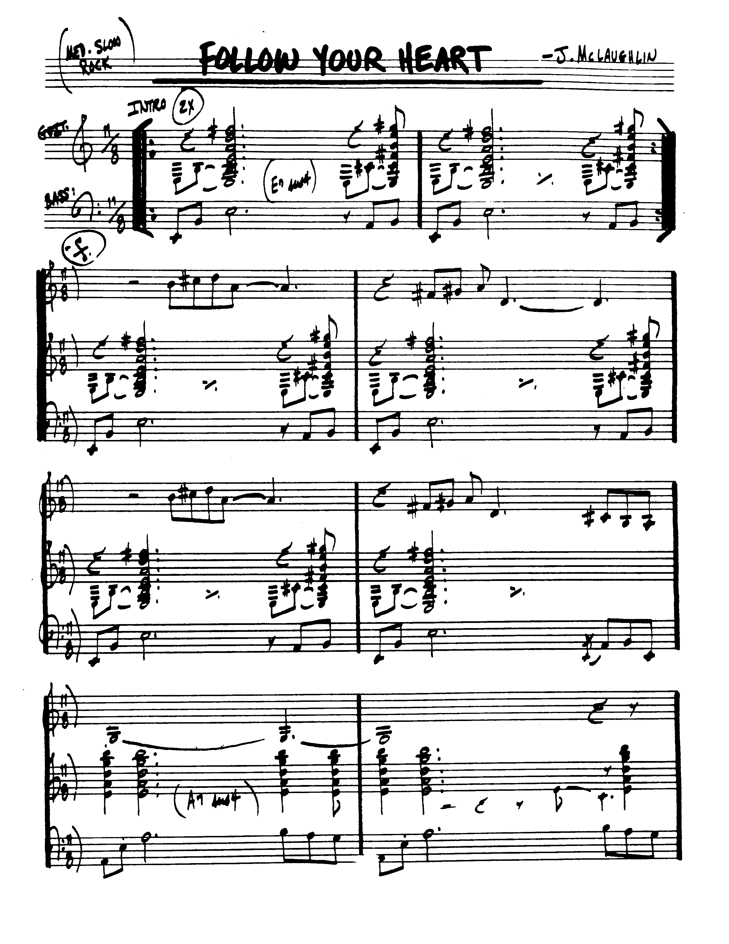 Ноты джазового стандарта: Follow your heart (J. McLaughlin)