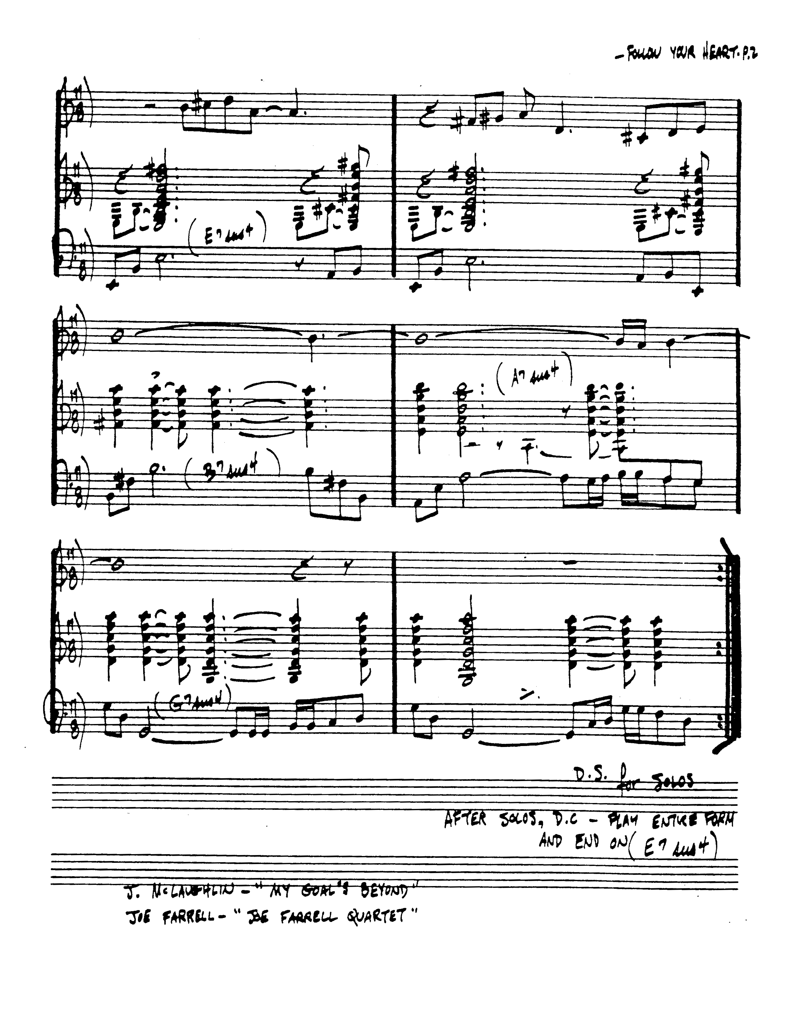 Ноты джазового стандарта: Follow your heart (J. McLaughlin)