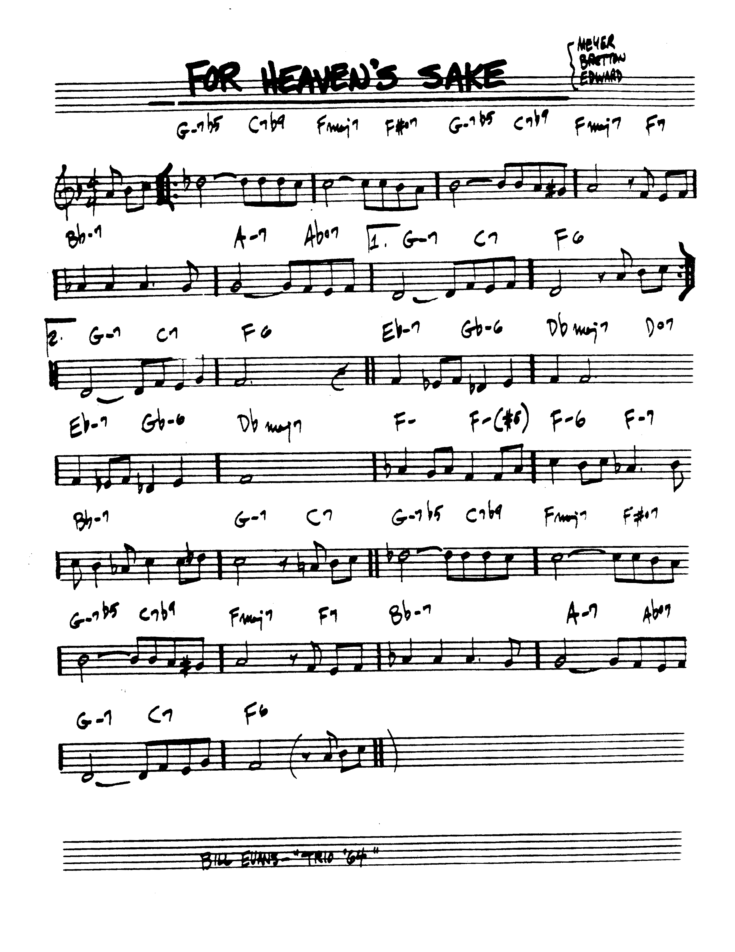 Ноты джазового стандарта: For heaven's sake (Meyer/Bretton/Edward)