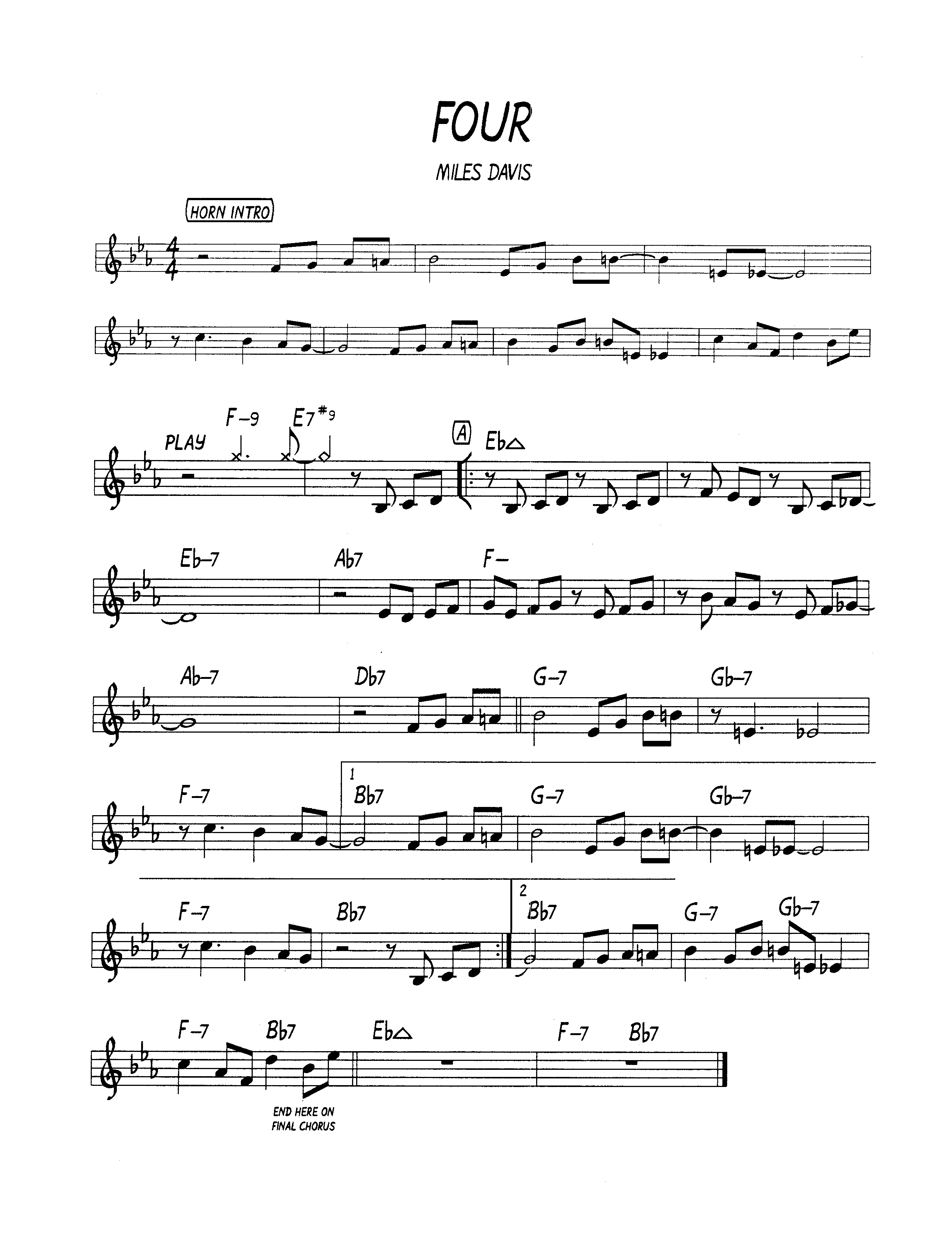 Ноты джазового стандарта: Four (Miles Davis)
