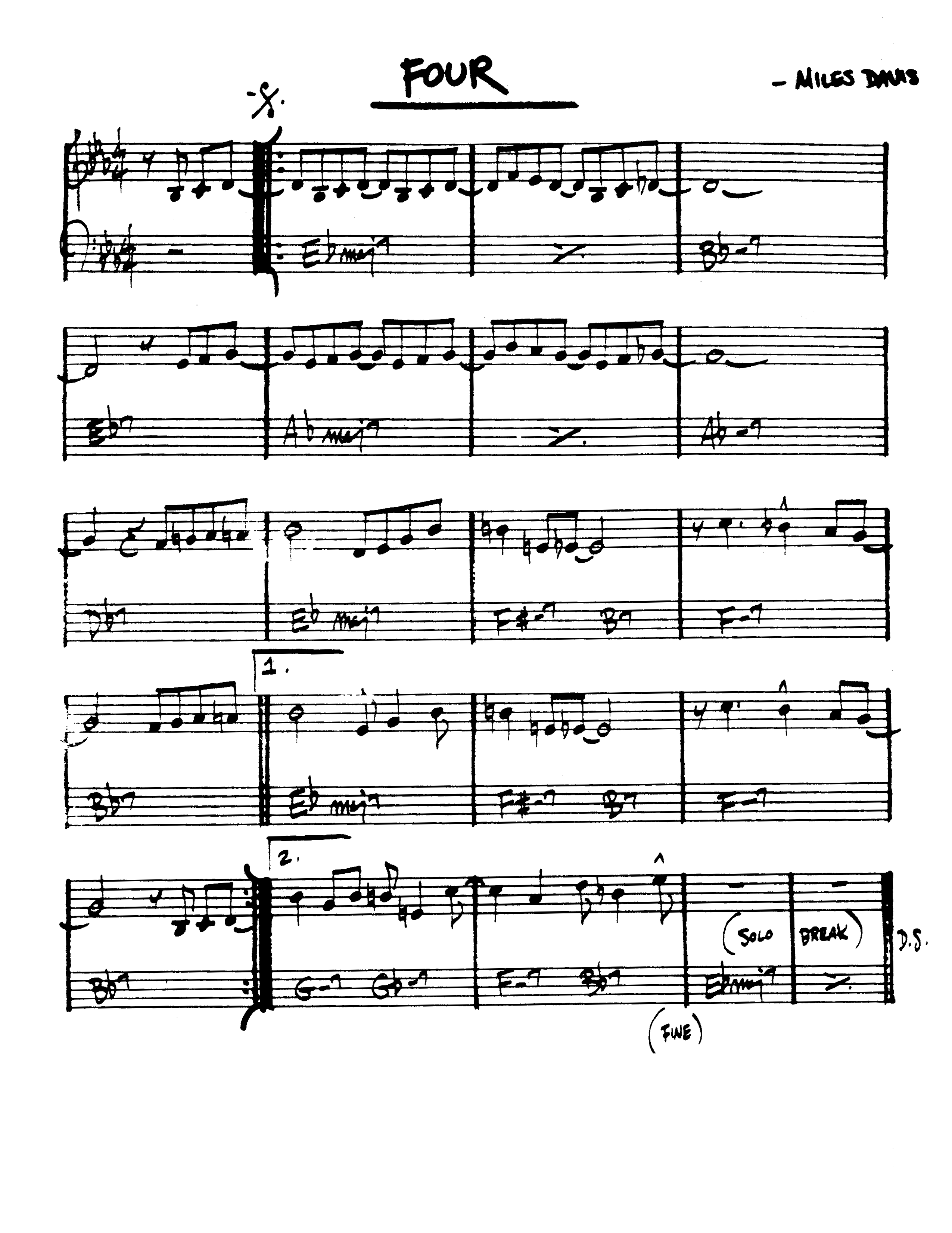 Ноты джазового стандарта: Four (Miles Davis)