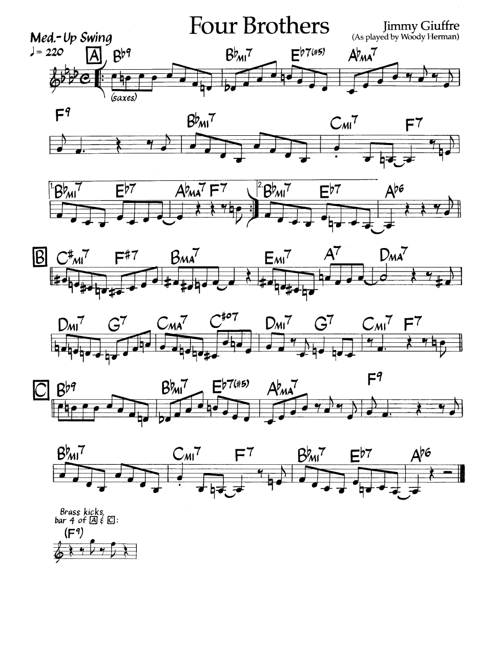 Ноты джазового стандарта: Four brothers (Jimmy Giuffre)