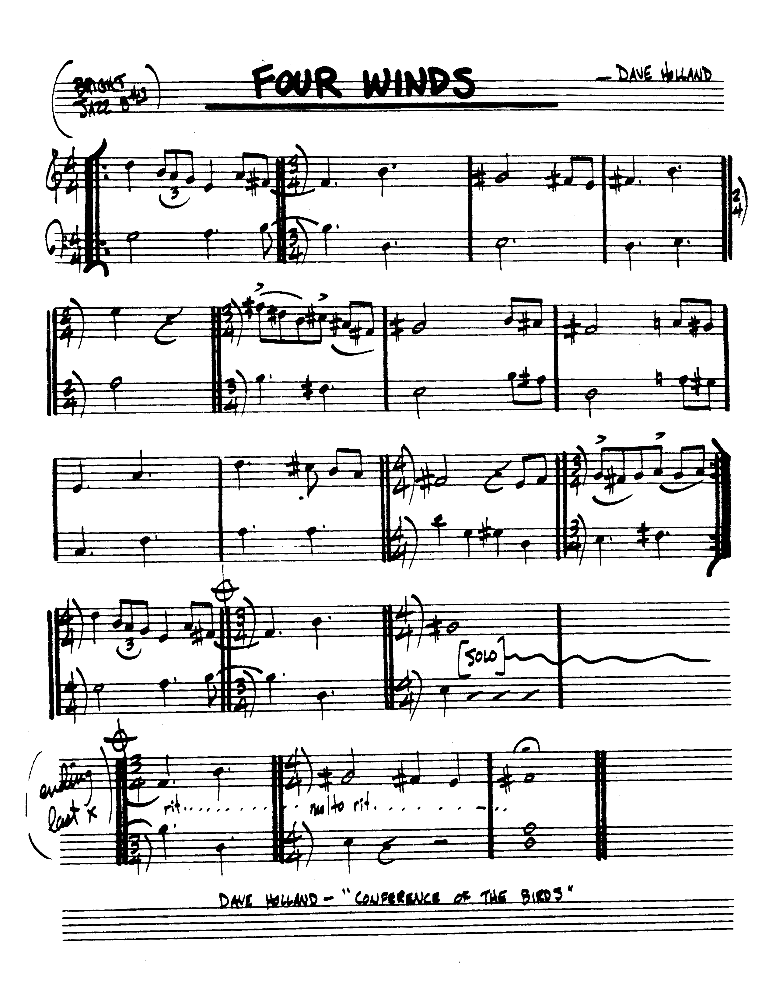 Ноты джазового стандарта: Four winds (Dave Holland)