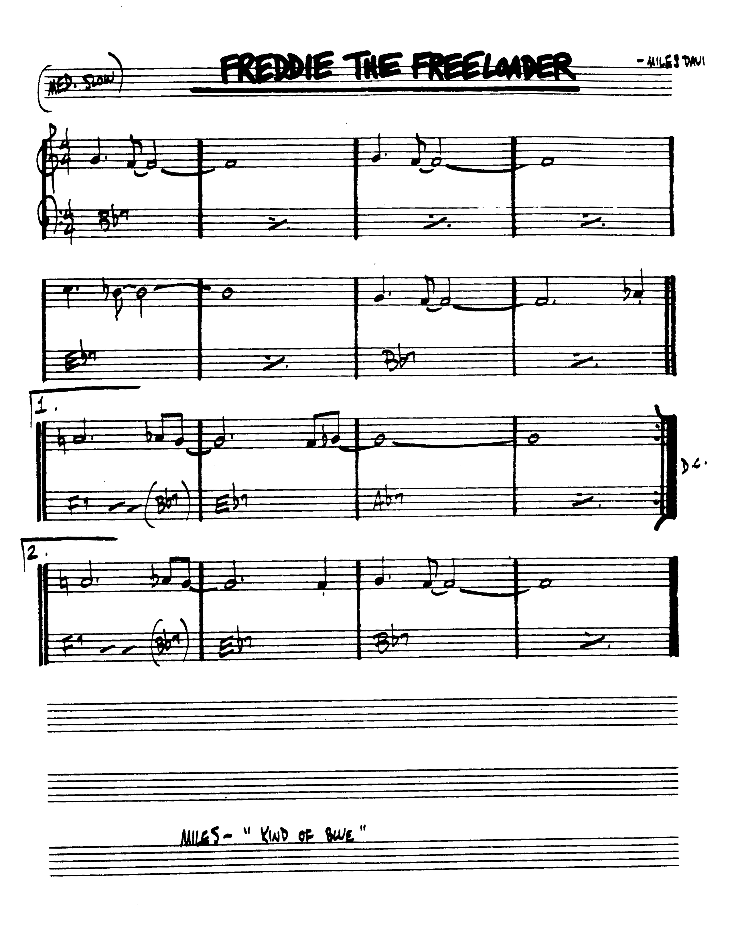 Ноты джазового стандарта: Freddie the freeloader (Miles Davis)