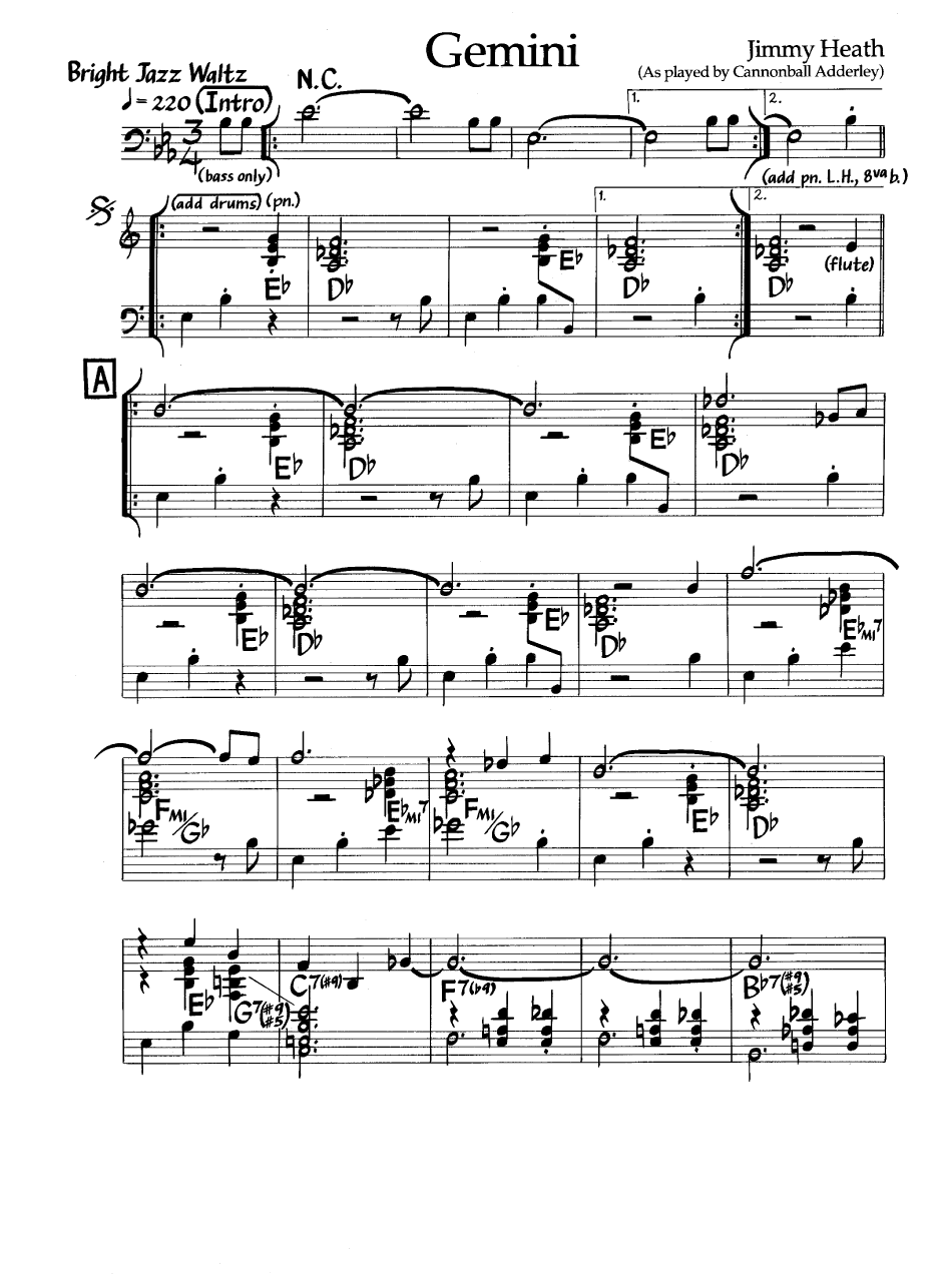 Ноты джазового стандарта: Gemini (Jimmy Heath)