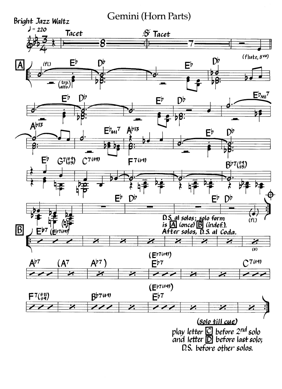 Ноты джазового стандарта: Gemini (Jimmy Heath)