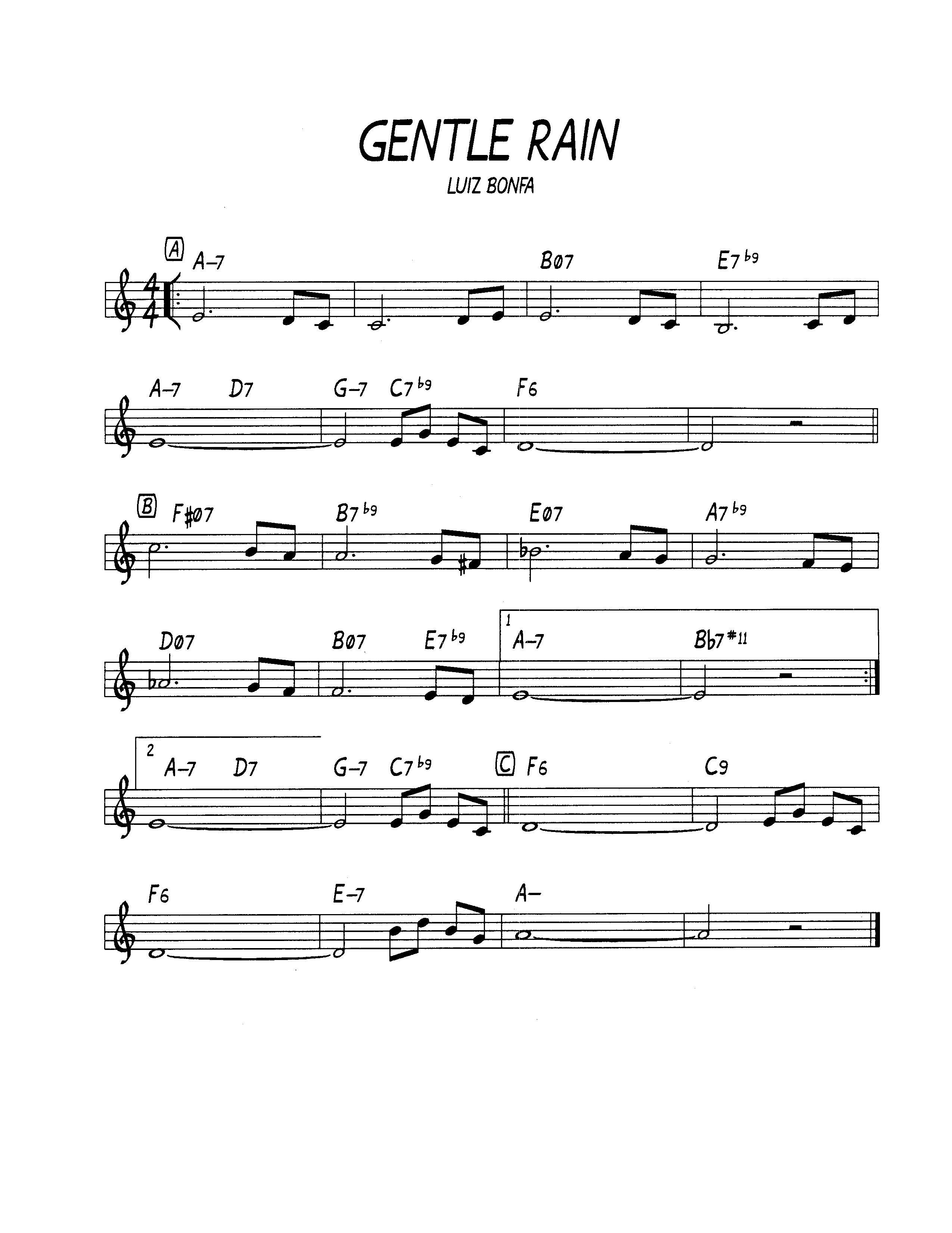Ноты джазового стандарта: Gentle rain (Luiz Bonfa)