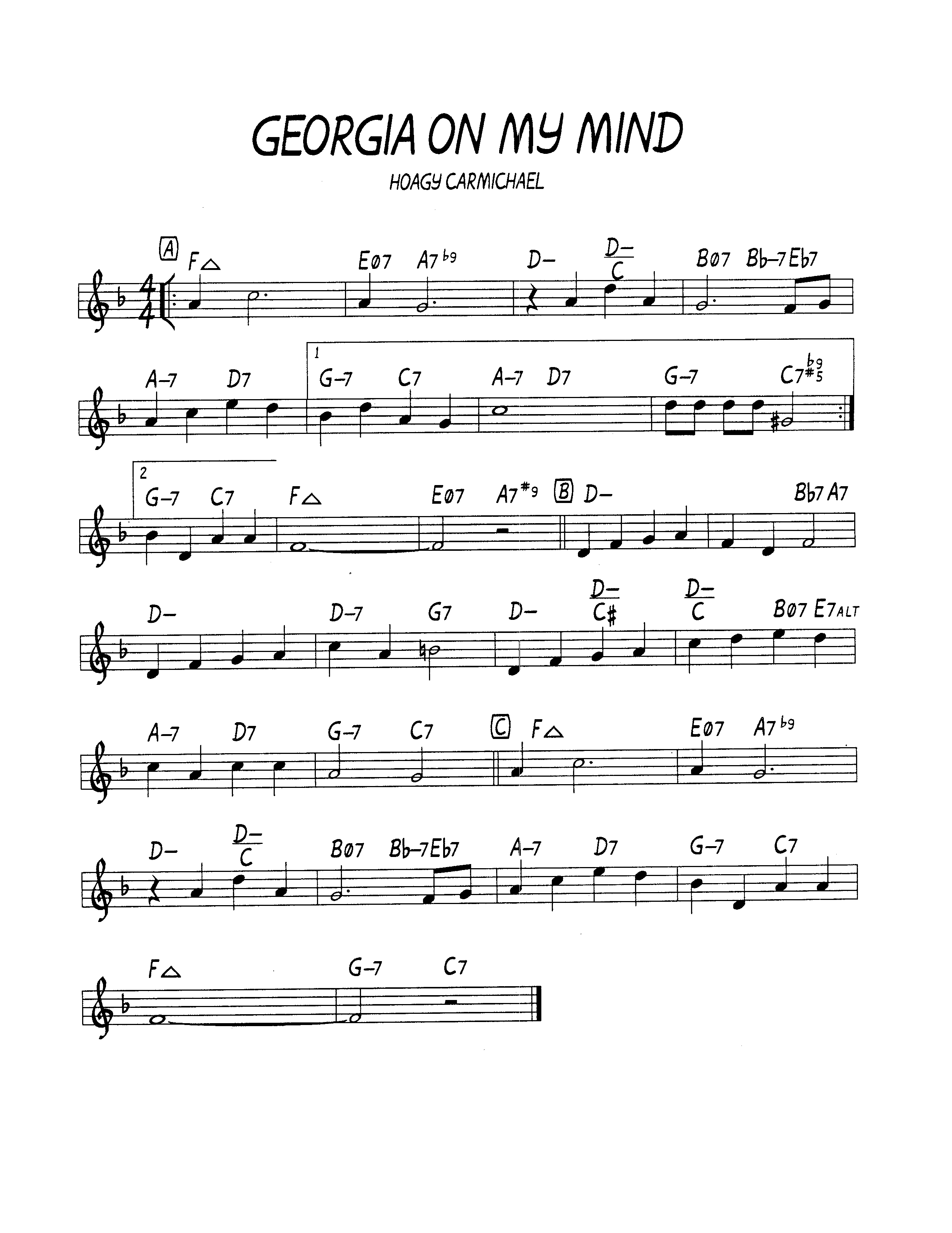 Ноты джазового стандарта: Georgia on my mind (Hoagy Carmichael)