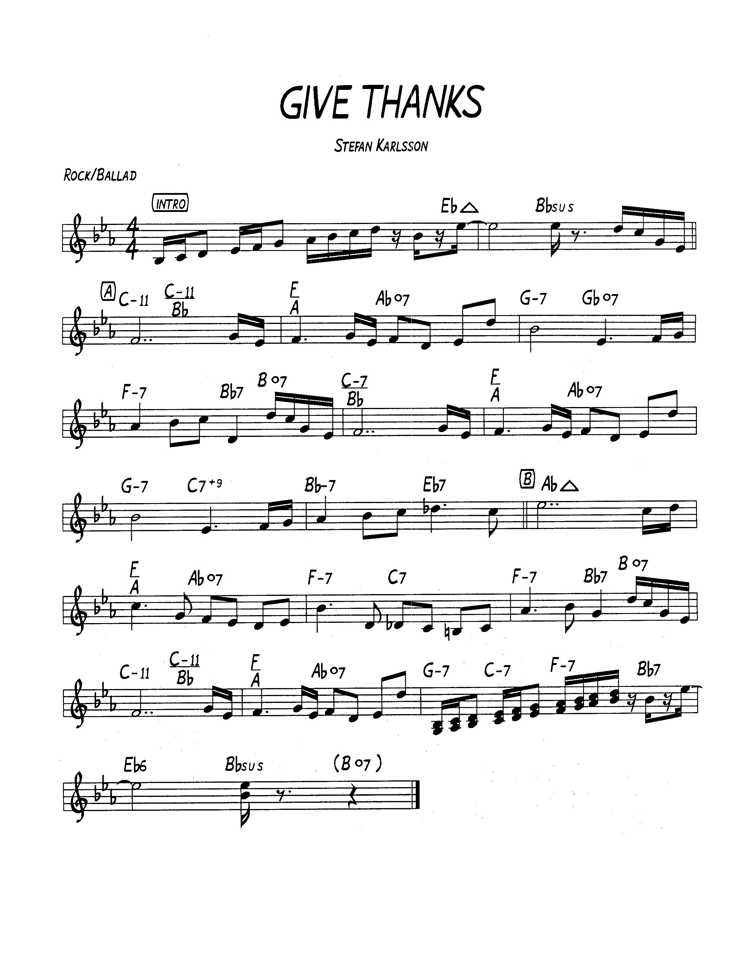 Ноты джазового стандарта: Give thanks (Stefan Karlsson)