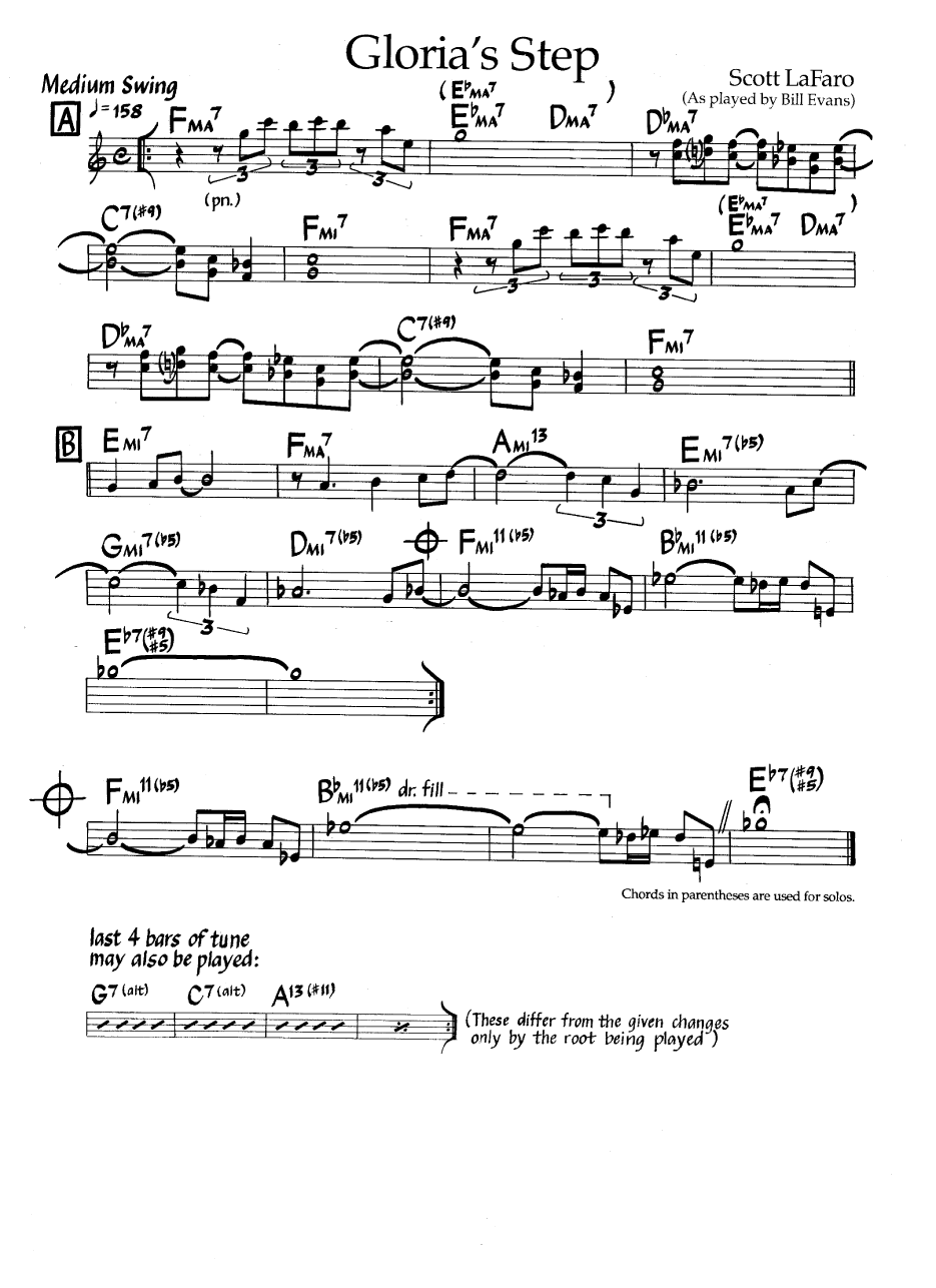 Ноты джазового стандарта: Gloria's step (Scott LaFaro)
