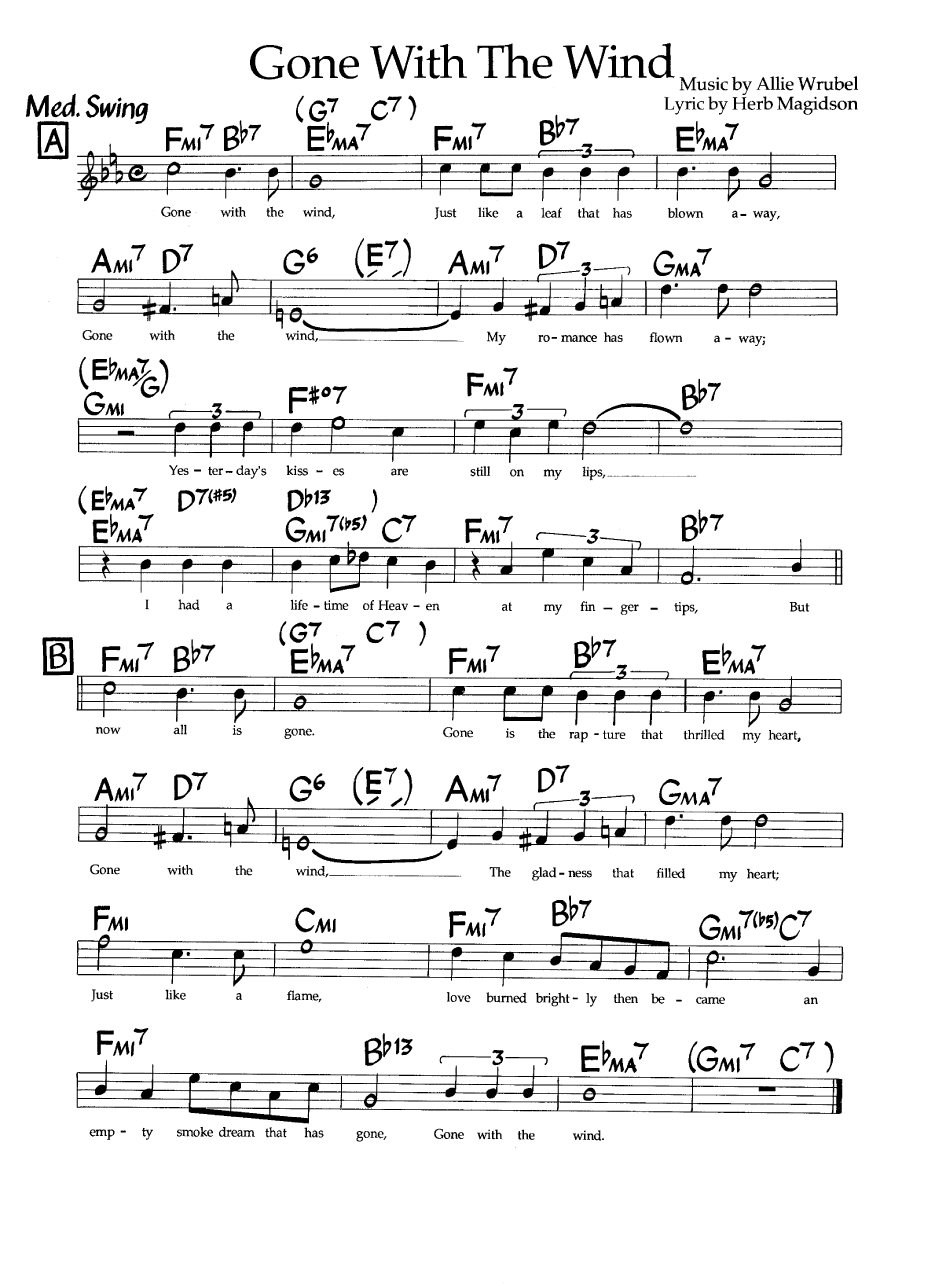 Ноты джазового стандарта: Gone with the wind (Allie Wrubel/Herb Magidson)