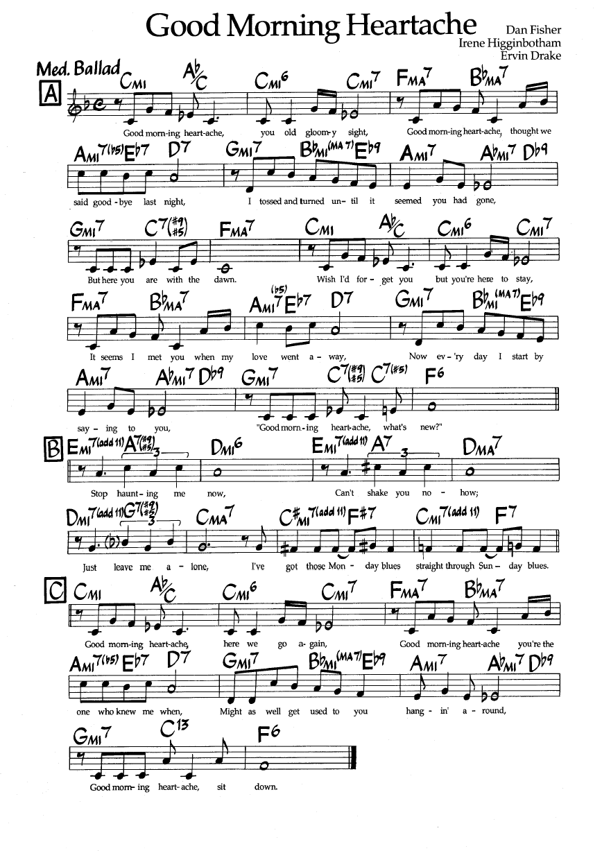 Ноты джазового стандарта: Good morning heartache (Dan Fisher/Irene Higginbotham/Ervin Drske)