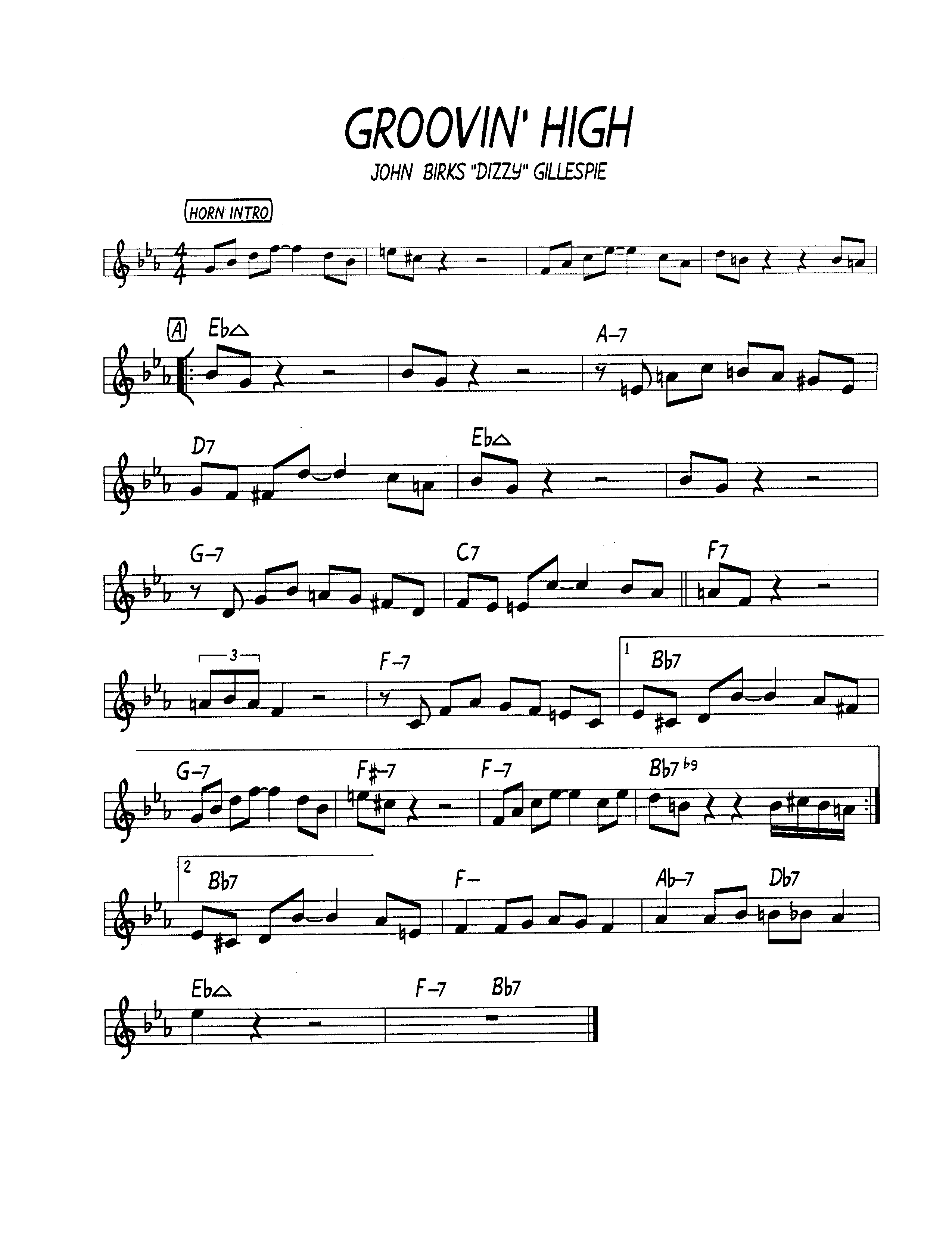 Ноты джазового стандарта: Groovin' high (Dizzy Gillespie)