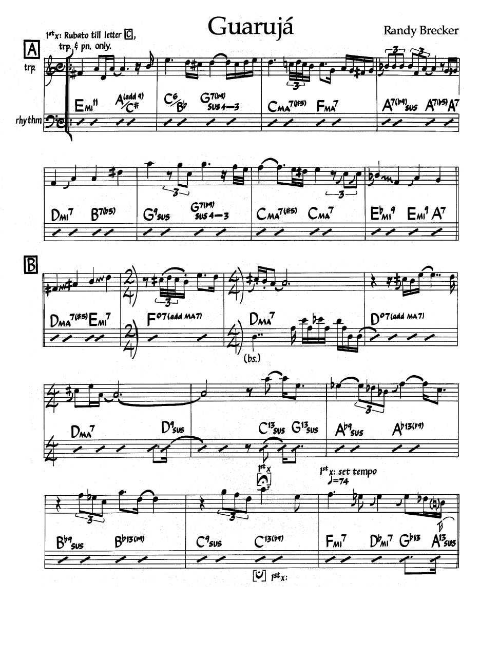 Ноты джазового стандарта: Guaruja (Randy Brecker)
