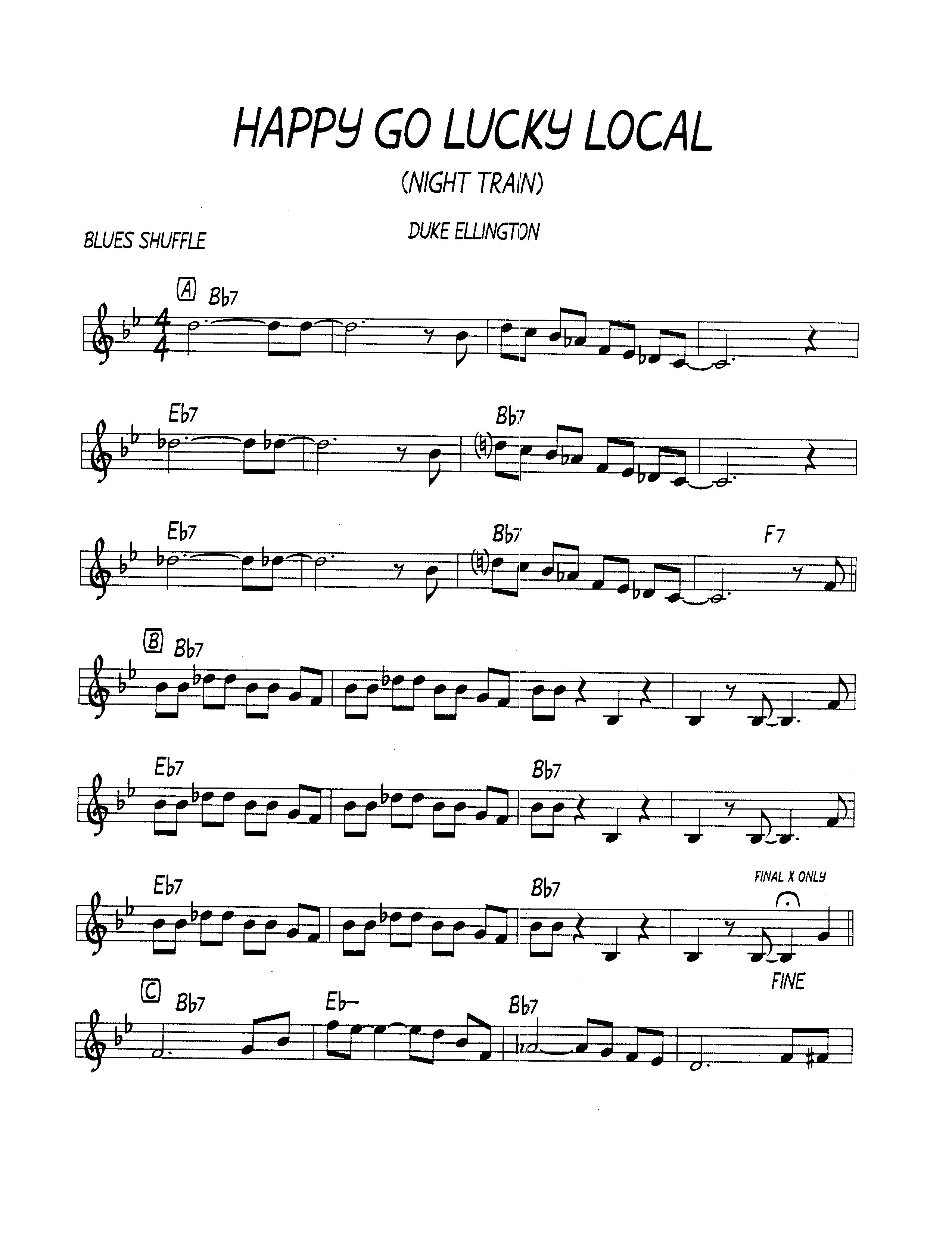 Ноты джазового стандарта: Happy go lucky local / Night trane (Duke Ellington)